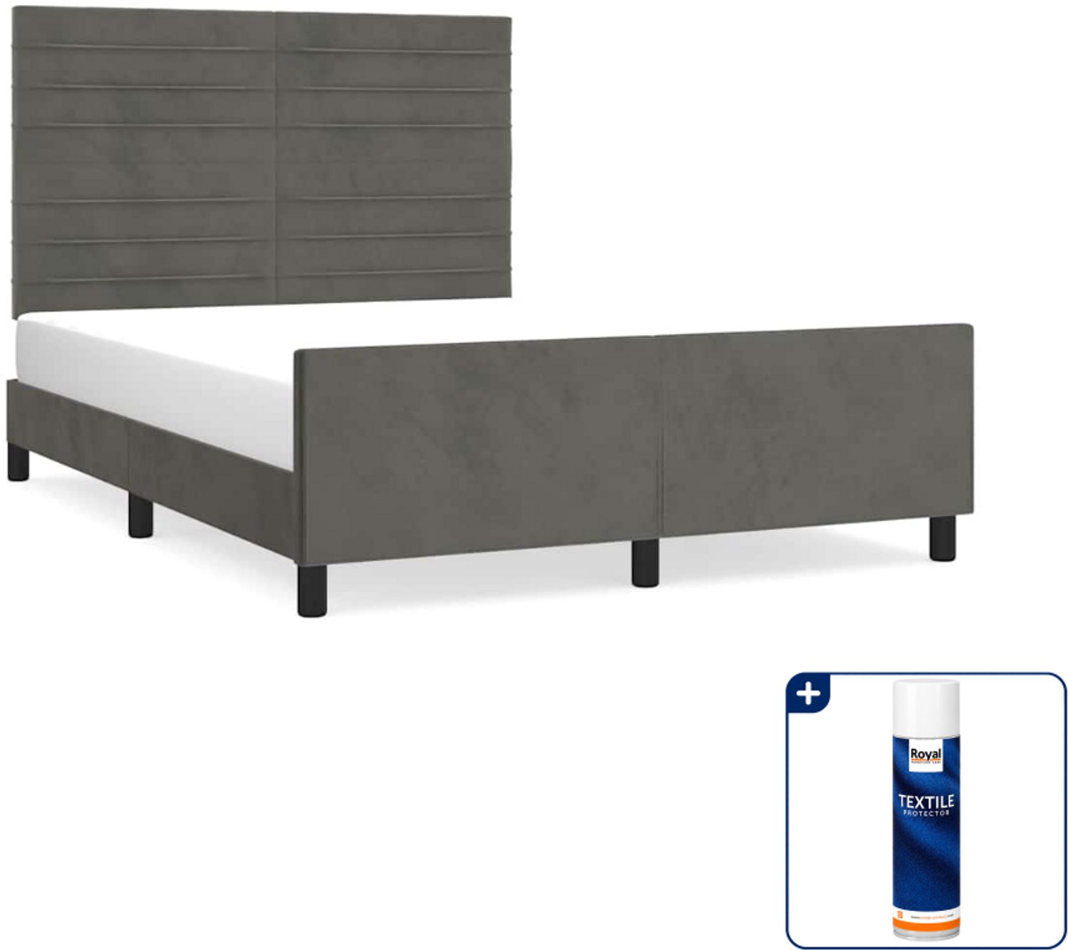 vidaXL bedframe - 140 x 190 cm - fluweel - donkergrijs - Inclusief textielbeschermer 500 ml