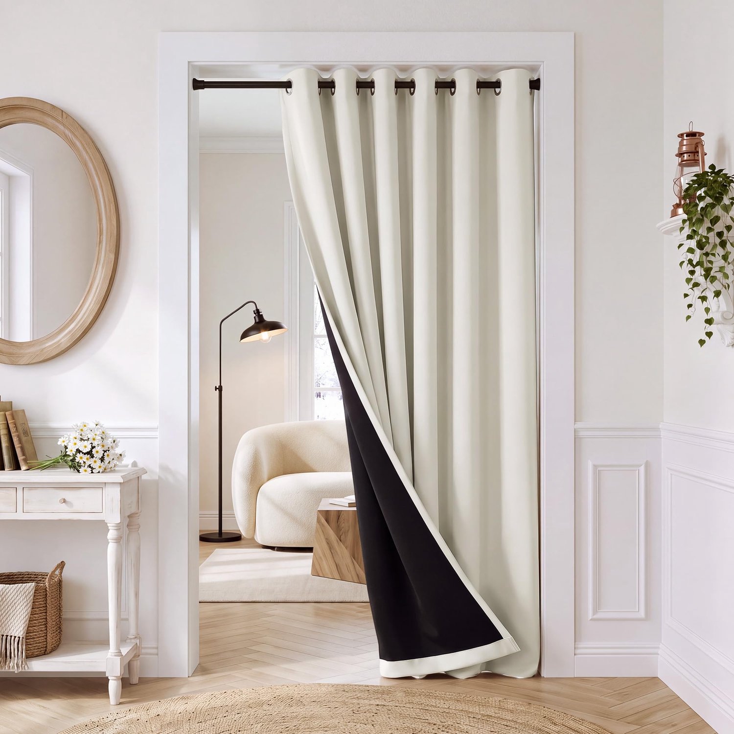 Famanu Dubbelzijdig verduisterend thermisch gordijn voor woonkamer, 1 paneel, biedt maximale bescherming tegen kou en tocht, voor een comfortabele temperatuur Zwart