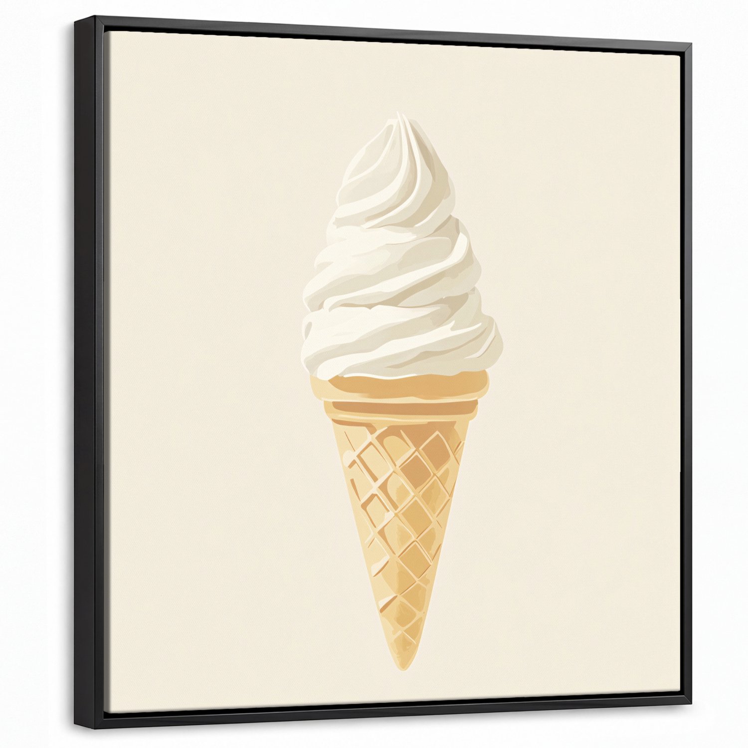 Canvas Schilderij met Baklijst 50x50cm - Softijs - Hoorntje - Wit - Muurdecoratie woonkamer - Slaapkamer decoratie - Kamer accessoires - Schilderijen op canvas met lijst
