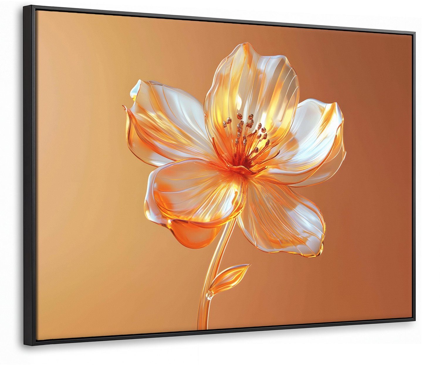 Canvas Schilderij met Baklijst 70x50cm - Glazen - Bloem - Oranje - Muurdecoratie woonkamer - Slaapkamer decoratie - Kamer accessoires - Schilderijen op canvas met lijst