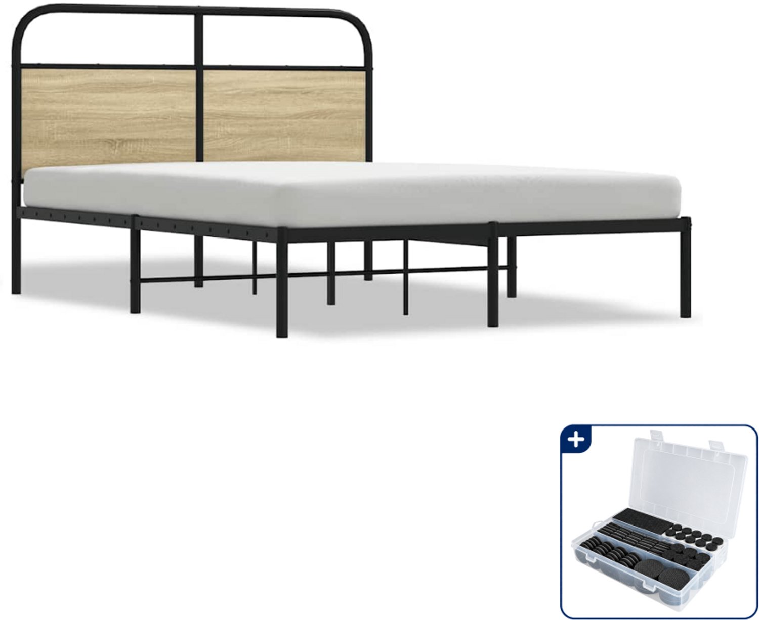 vidaXL bedframe - 140 x 190 cm - staal en bewerkt hout - sonoma eiken - Inclusief antikrasvilt 177-delig Bruin