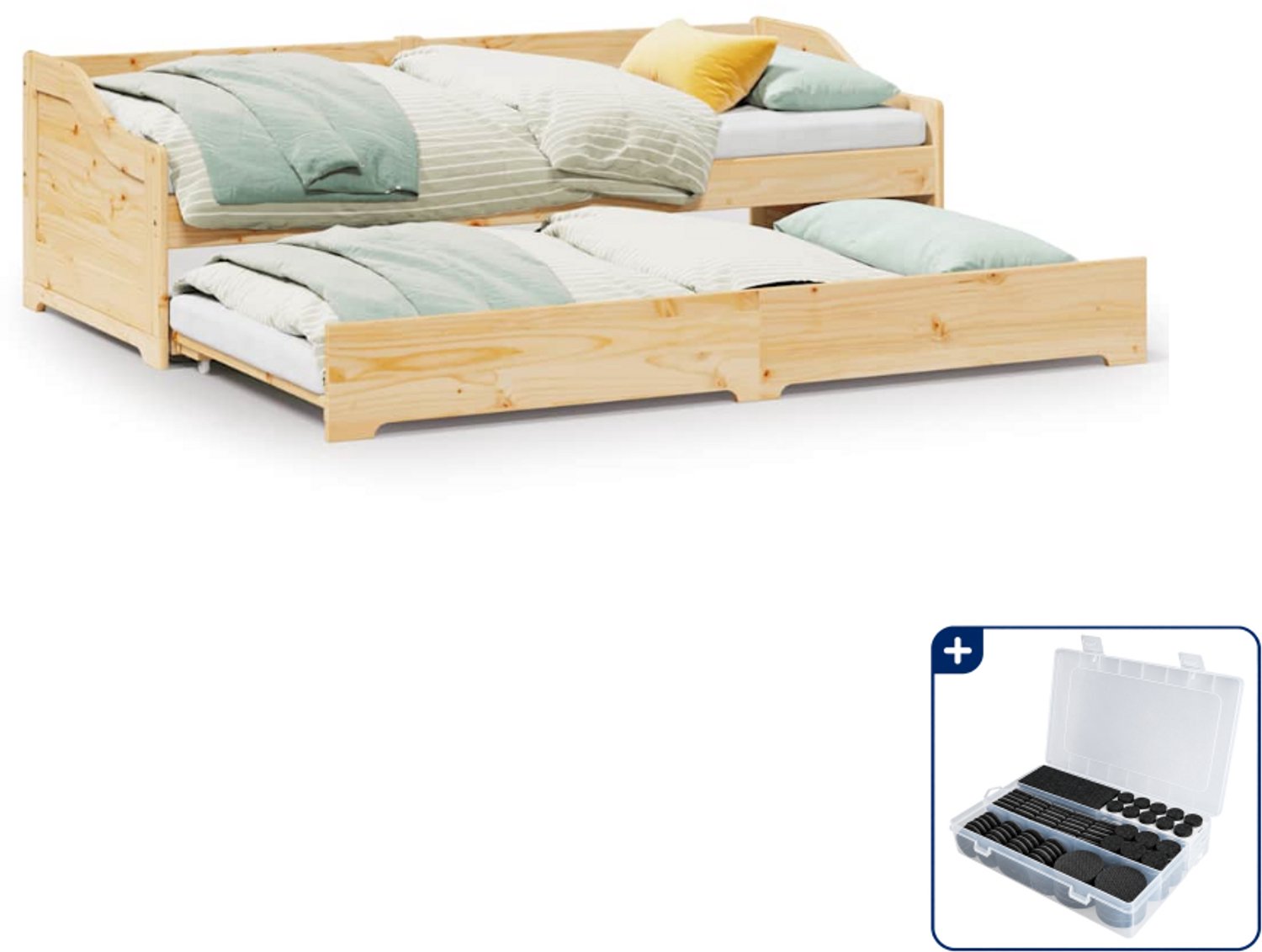 vidaXL slaapbank met onderschuifbed IRUN - 90 x 200 cm - grenenhout - Inclusief antikrasvilt 177-delig Bruin