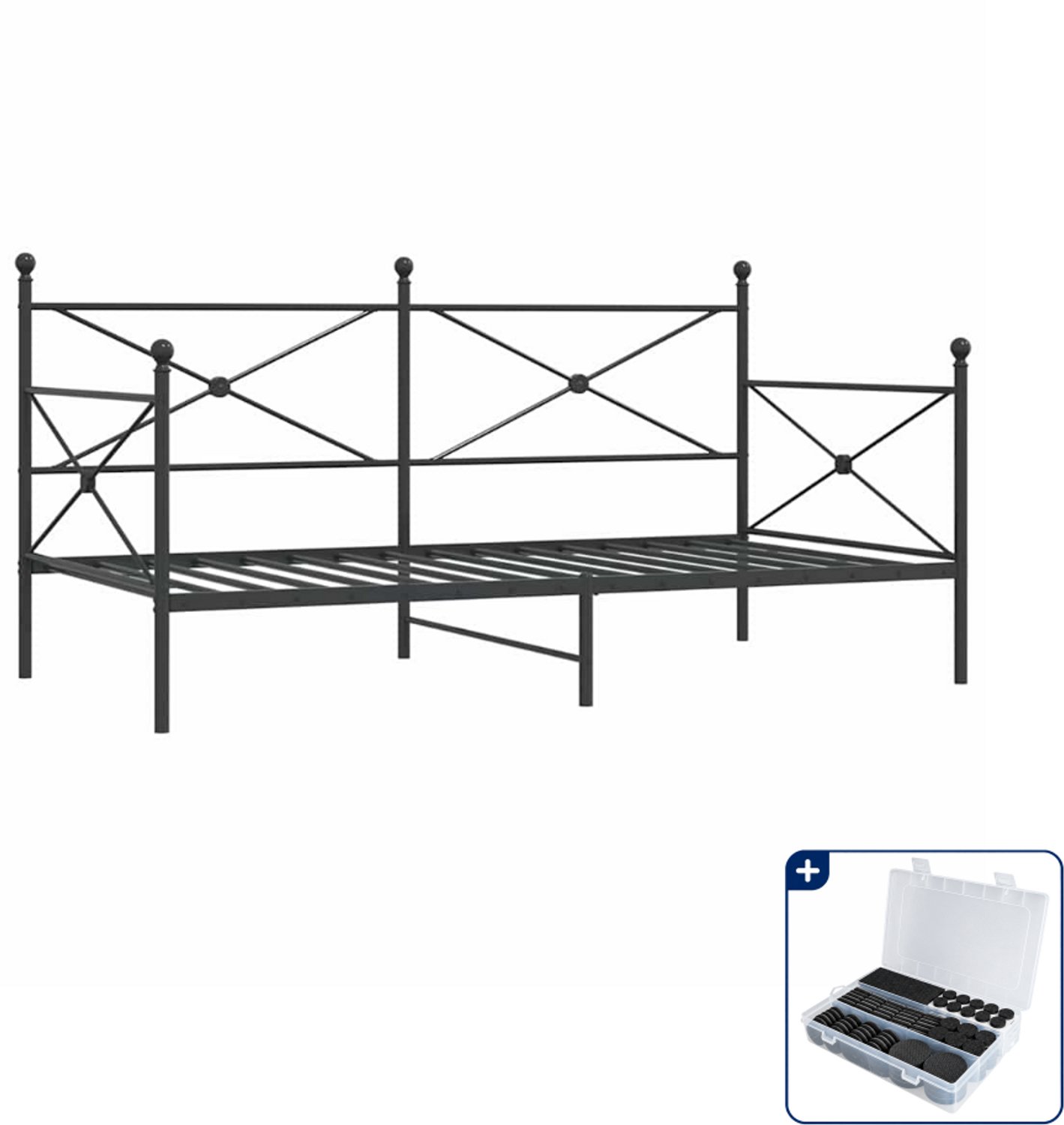vidaXL slaapbank - 100 x 190 cm - staal - zwart - Inclusief antikrasvilt 177-delig