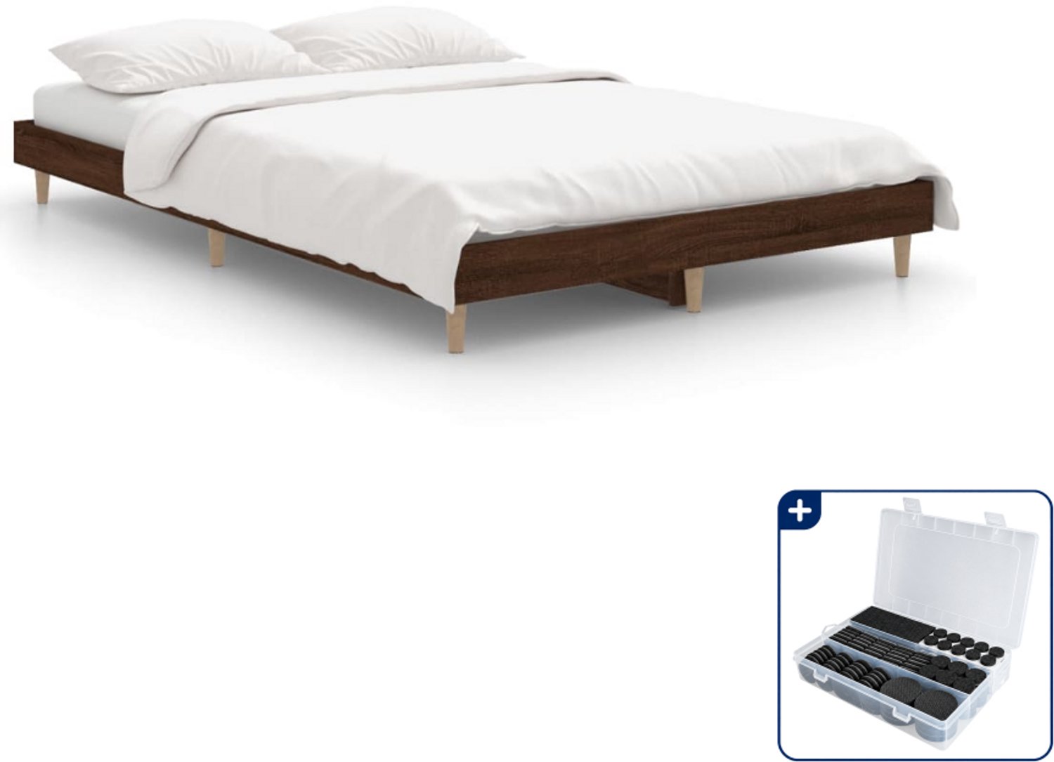 vidaXL bedframe - 120 x 190 cm - bewerkt hout - bruineiken - Inclusief antikrasvilt 177-delig