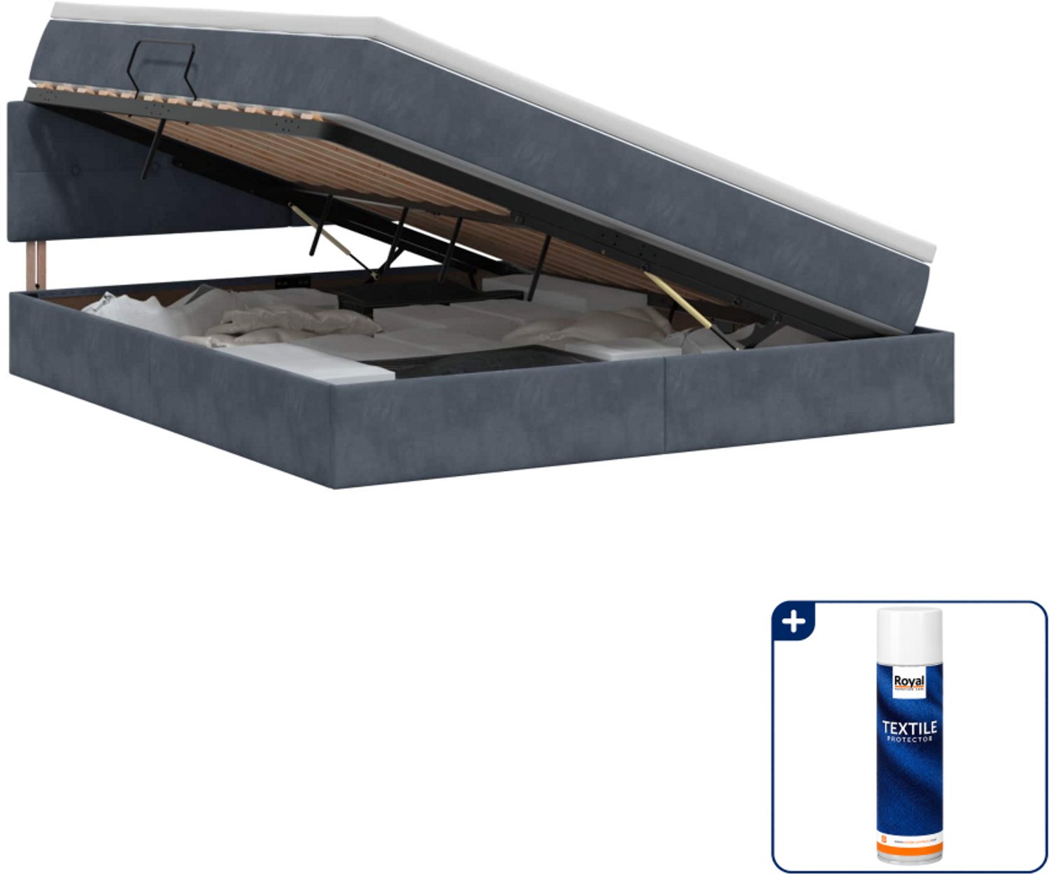 vidaXL Queensize bed met opbergruimte - 160 x 200 cm - donkergrijs - Inclusief textielbeschermer 500 ml Donker Grijn
