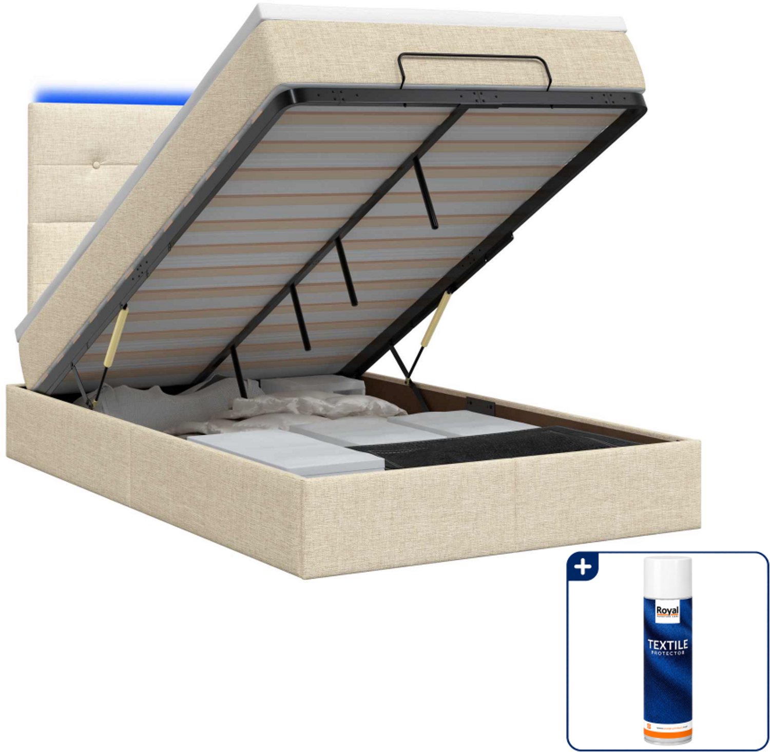 vidaXL ottoman bed met matras en led - 120 x 200 cm - crèmekleurig - Inclusief textielbeschermer 500 ml