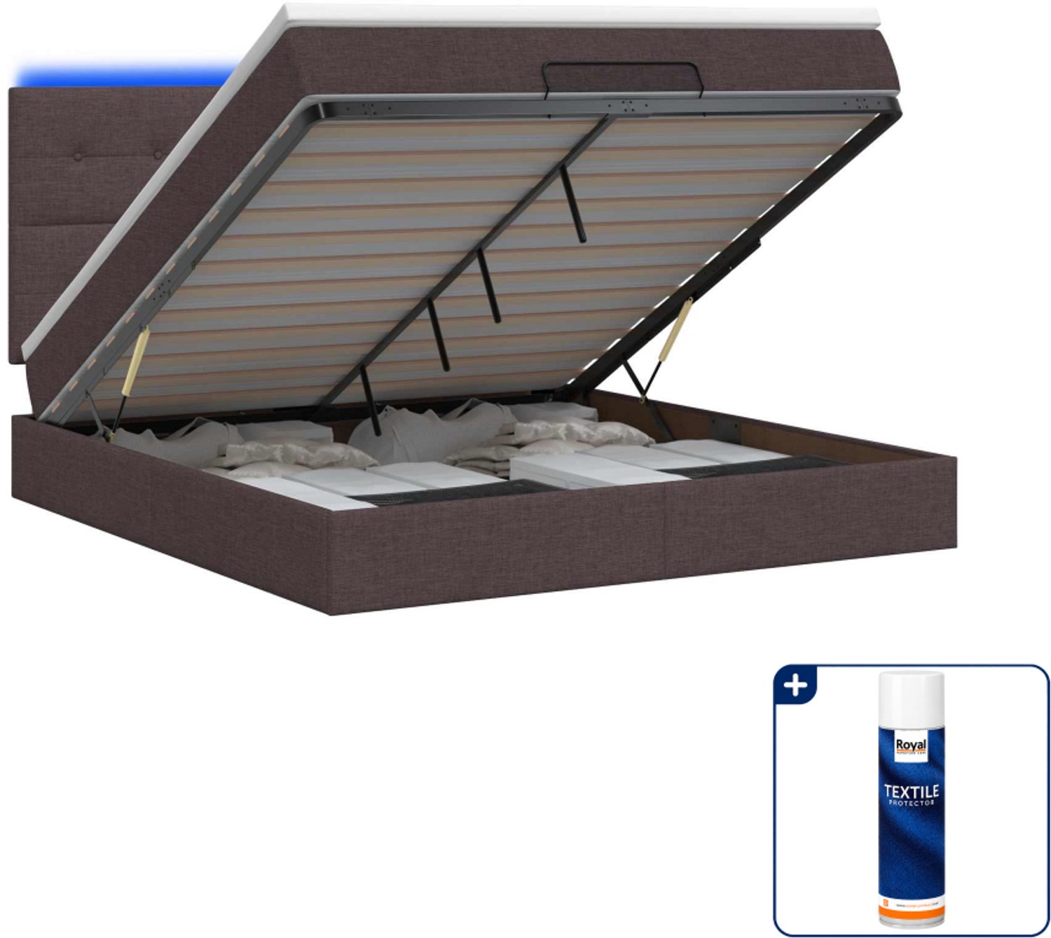 vidaXL ottoman bed - 140 x 190 cm - donkerbruin - Inclusief textielbeschermer 500 ml
