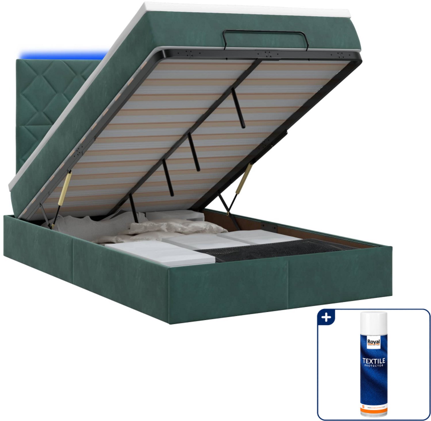 vidaXL ottoman bed - 120 x 200 cm - donkergroen - Inclusief textielbeschermer 500 ml