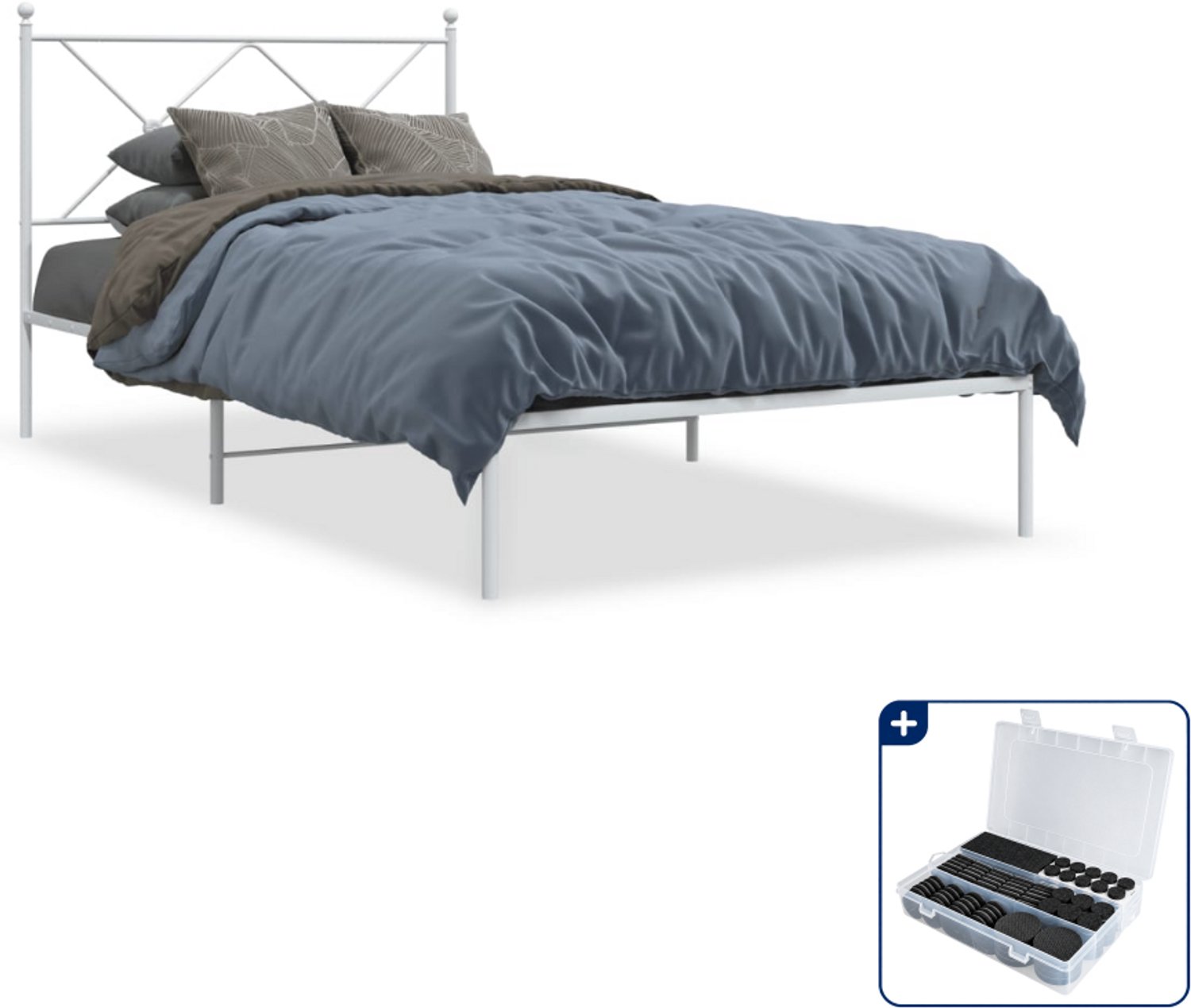 vidaXL Bedframe - 100 x 200 cm - metaal - wit - Inclusief antikrasvilt 177-delig