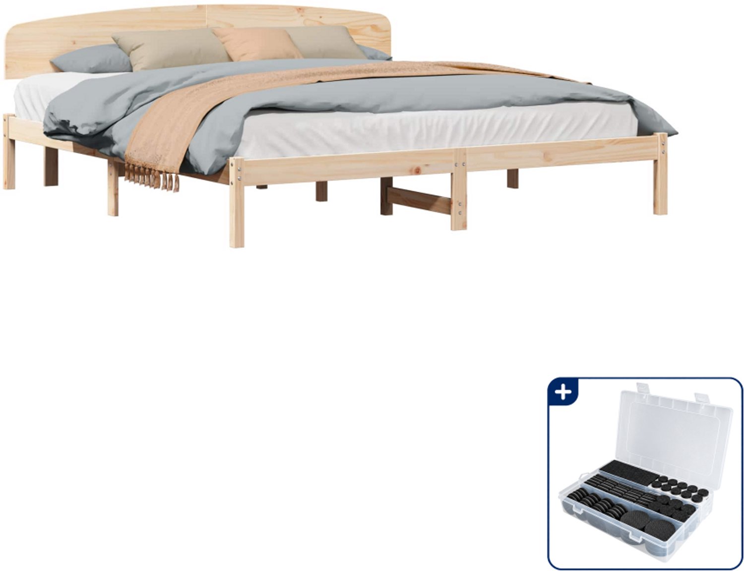 vidaXL Bedframe met hoofdeinde - Super kingsize - 180 x 200 cm - naturel - Inclusief antikrasvilt 177-delig Bruin