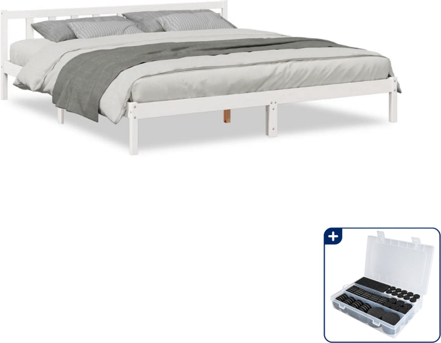 vidaXL bedframe 200 x 210 cm - massief grenenhout - wit - Inclusief antikrasvilt 177-delig