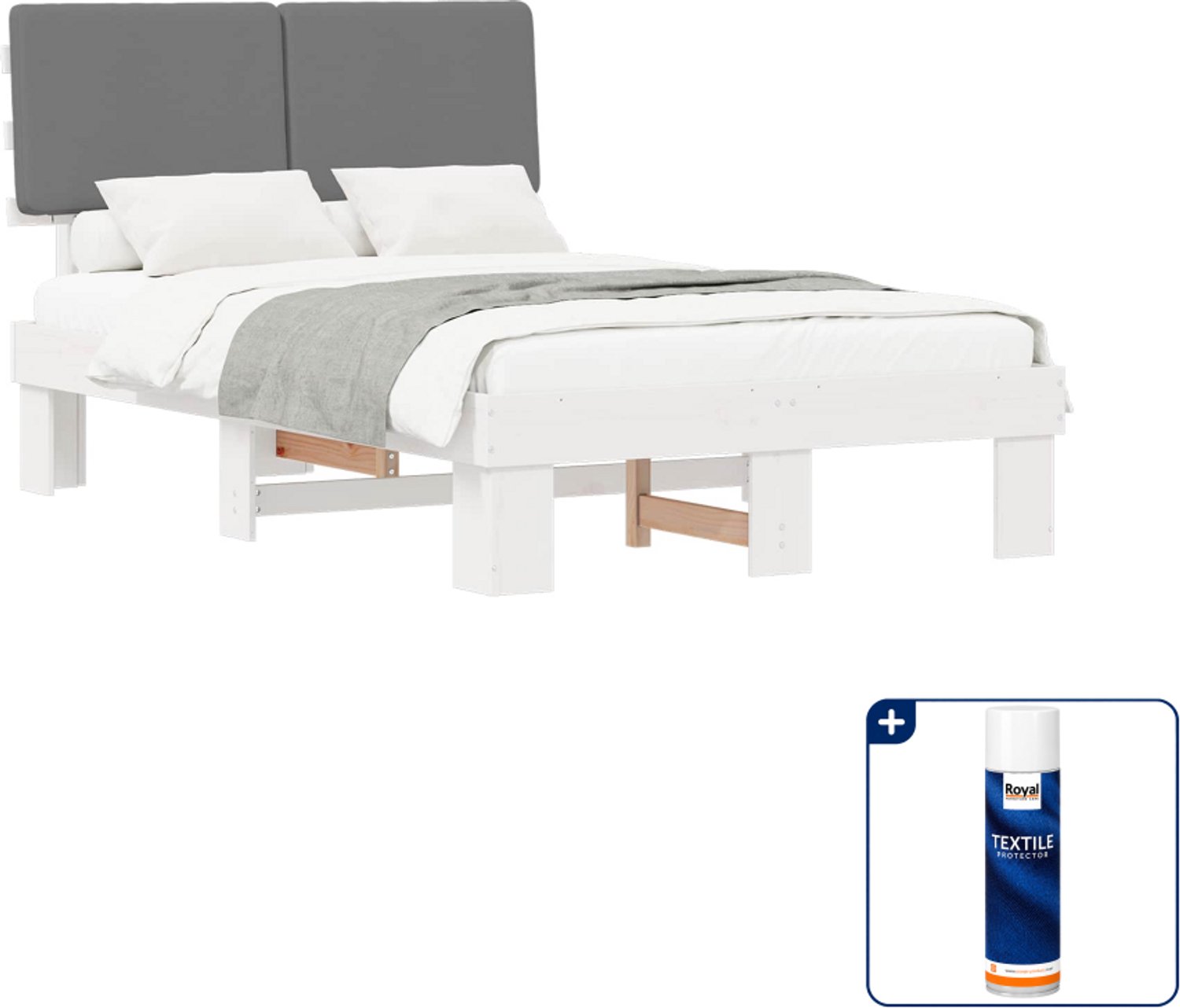 vidaXL bedframe - 120 x 200 cm - massief grenenhout - lichtgrijs - Inclusief textielbeschermer 500 ml