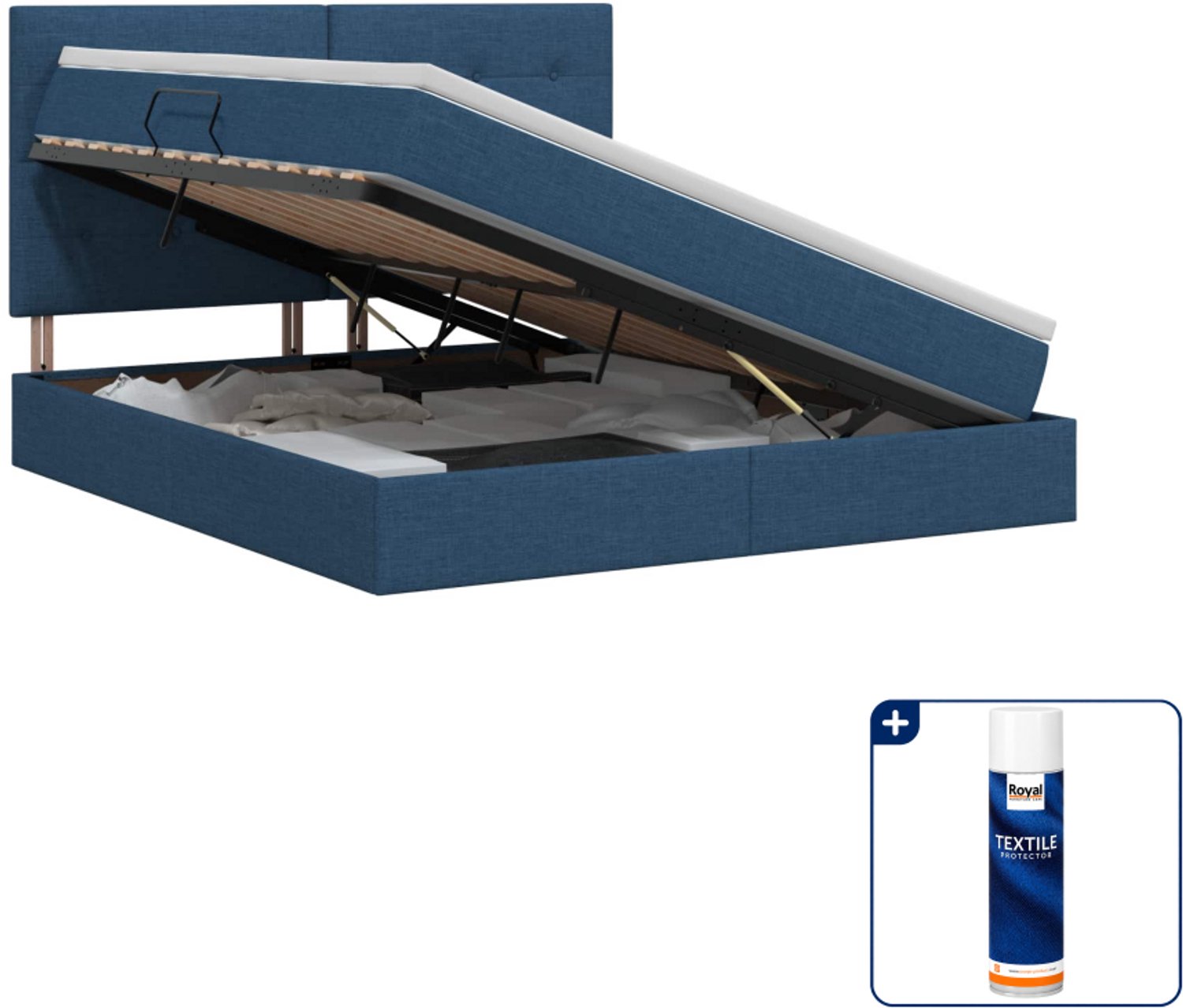 vidaXL Queensize opbergbed met matras - 160 x 200 cm - blauw - Inclusief textielbeschermer 500 ml