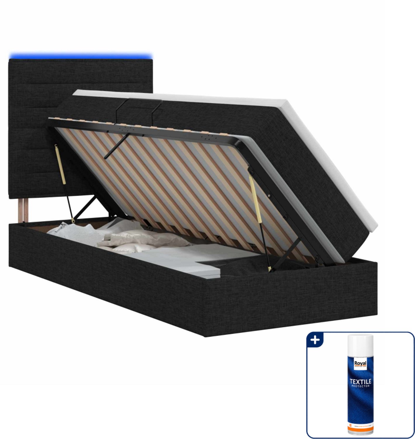 vidaXL led opslagbed met matras - 100 x 200 cm - zwart - Inclusief textielbeschermer 500 ml