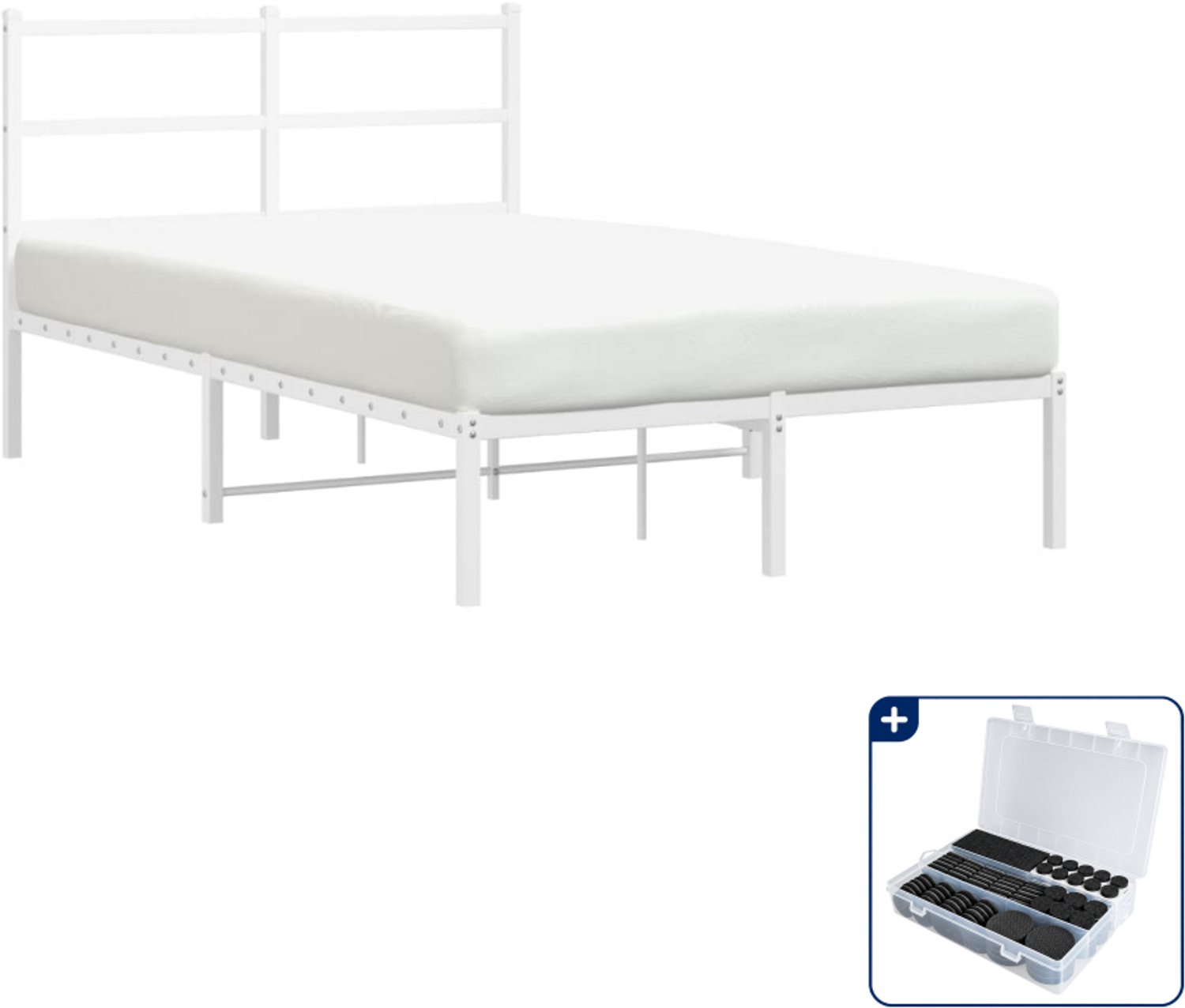 vidaXL bedframe met hoofdbord - 120 x 190 cm - staal - wit - Inclusief antikrasvilt 177-delig