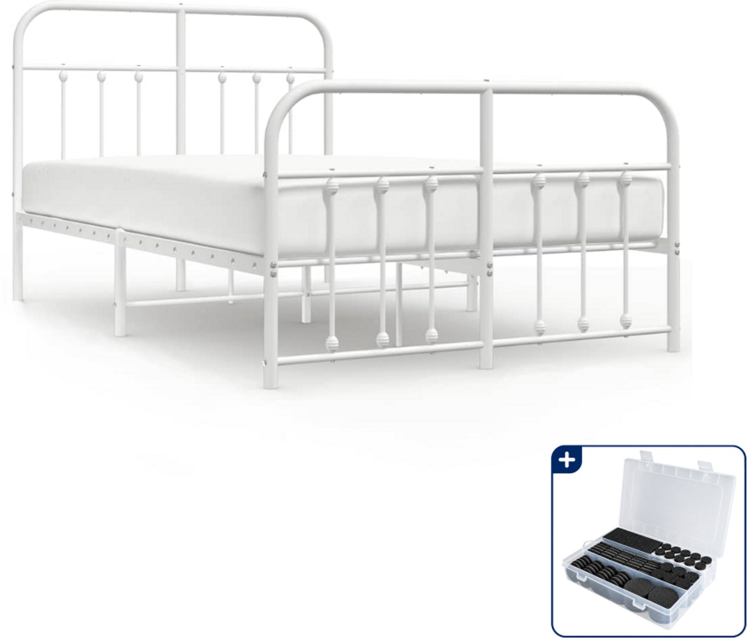 vidaXL bedframe 120 x 190 cm - metaal - wit - Inclusief antikrasvilt 177-delig