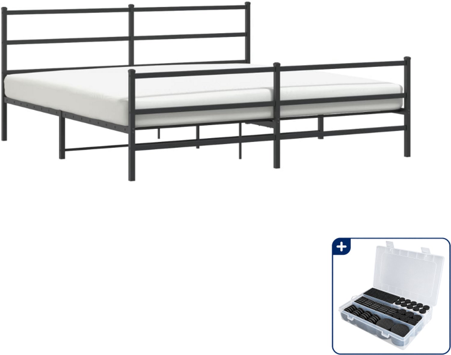 vidaXL bedframe 183 x 213 cm - metaal - zwart - Inclusief antikrasvilt 177-delig
