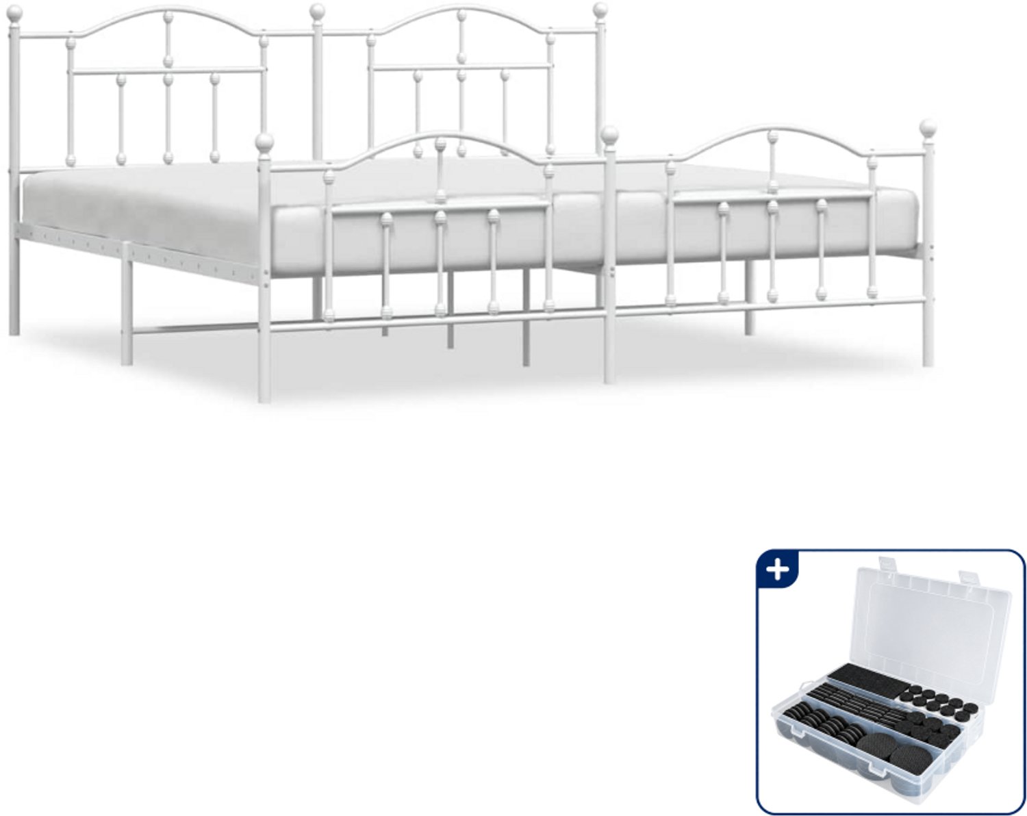 vidaXL bedframe 193 x 203 cm - metaal - wit - Inclusief antikrasvilt 177-delig