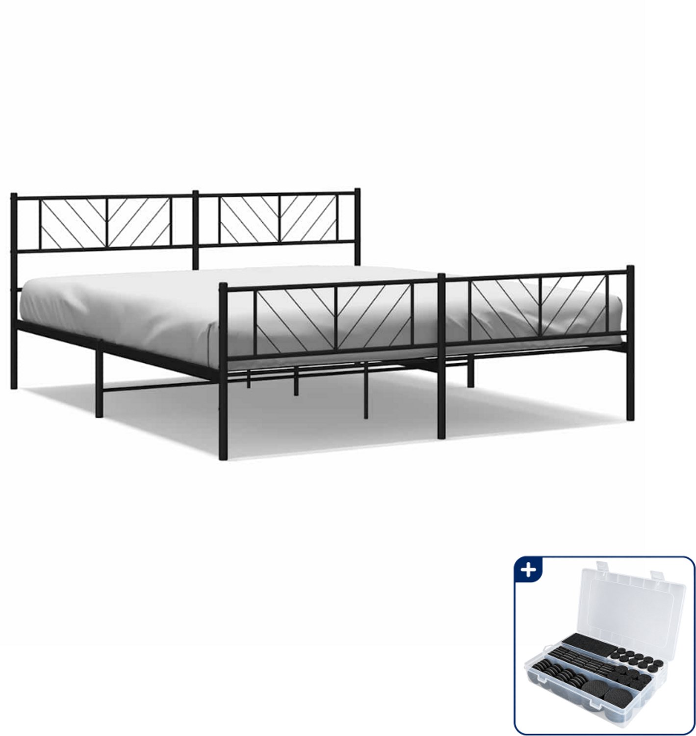 vidaXL bedframe - 193 x 203 cm - metaal - zwart - Inclusief antikrasvilt 177-delig