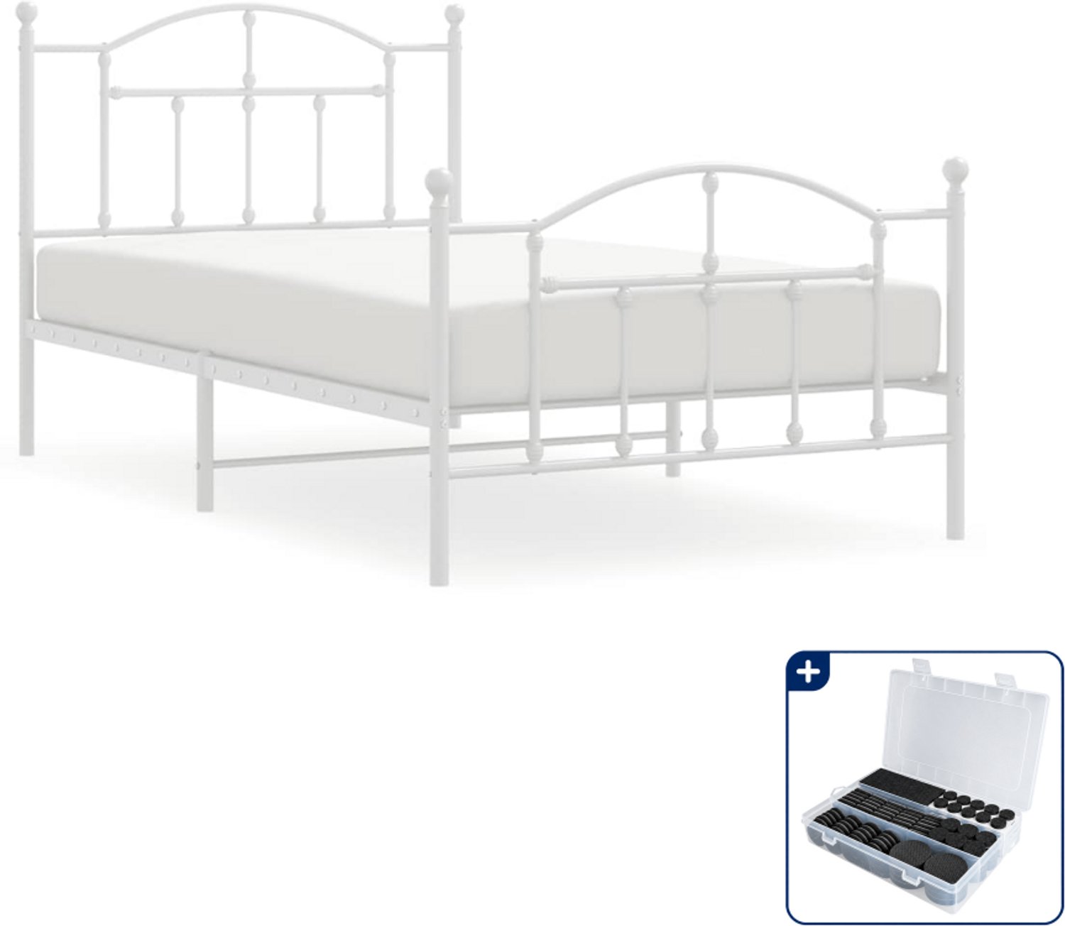 vidaXL Bedframe - 100 x 190 cm - staal - wit - Inclusief antikrasvilt 177-delig