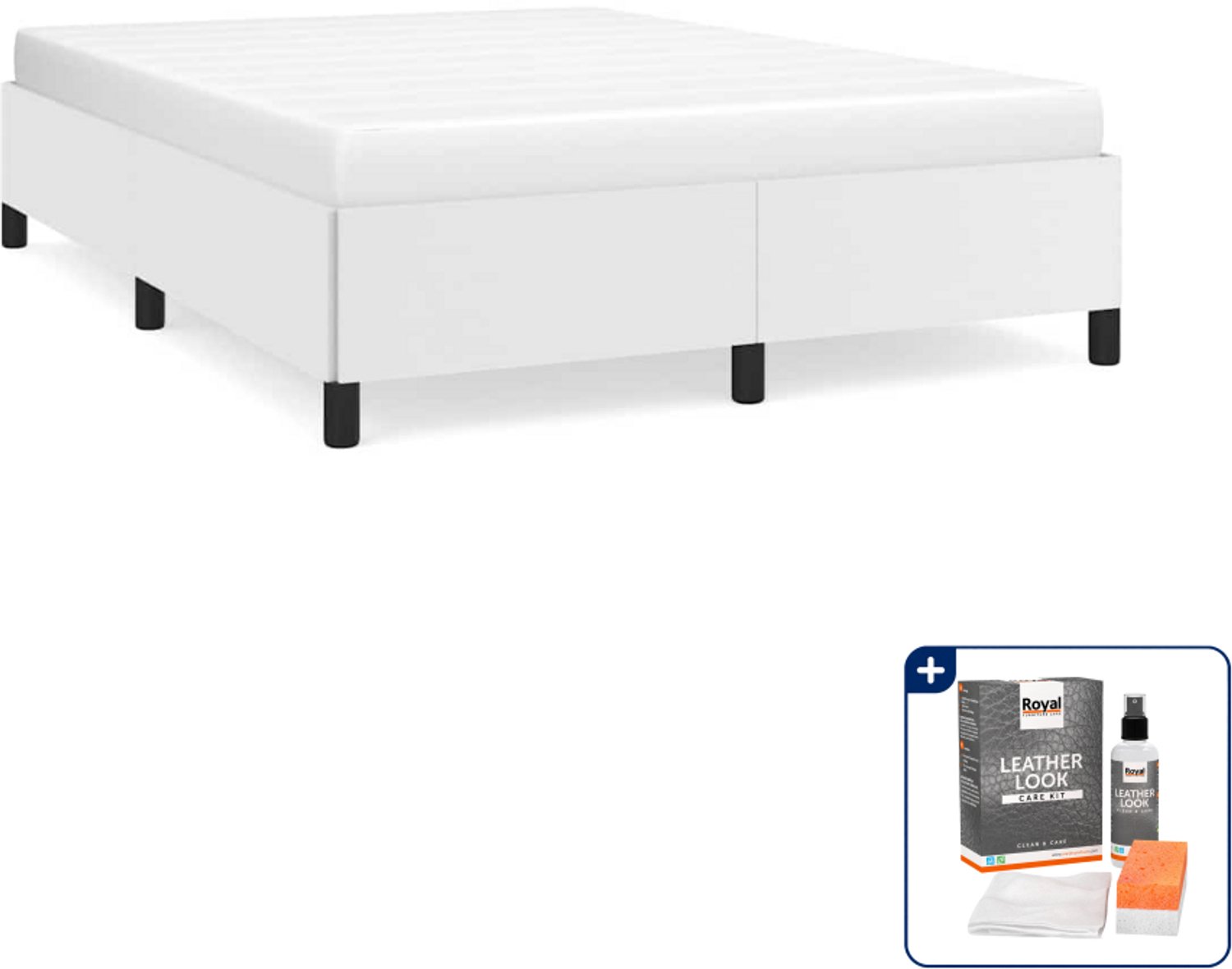 vidaXL Small double bedframe 140 x 200 cm - wit - Inclusief onderhoudsset voor kunstleer 150 ml