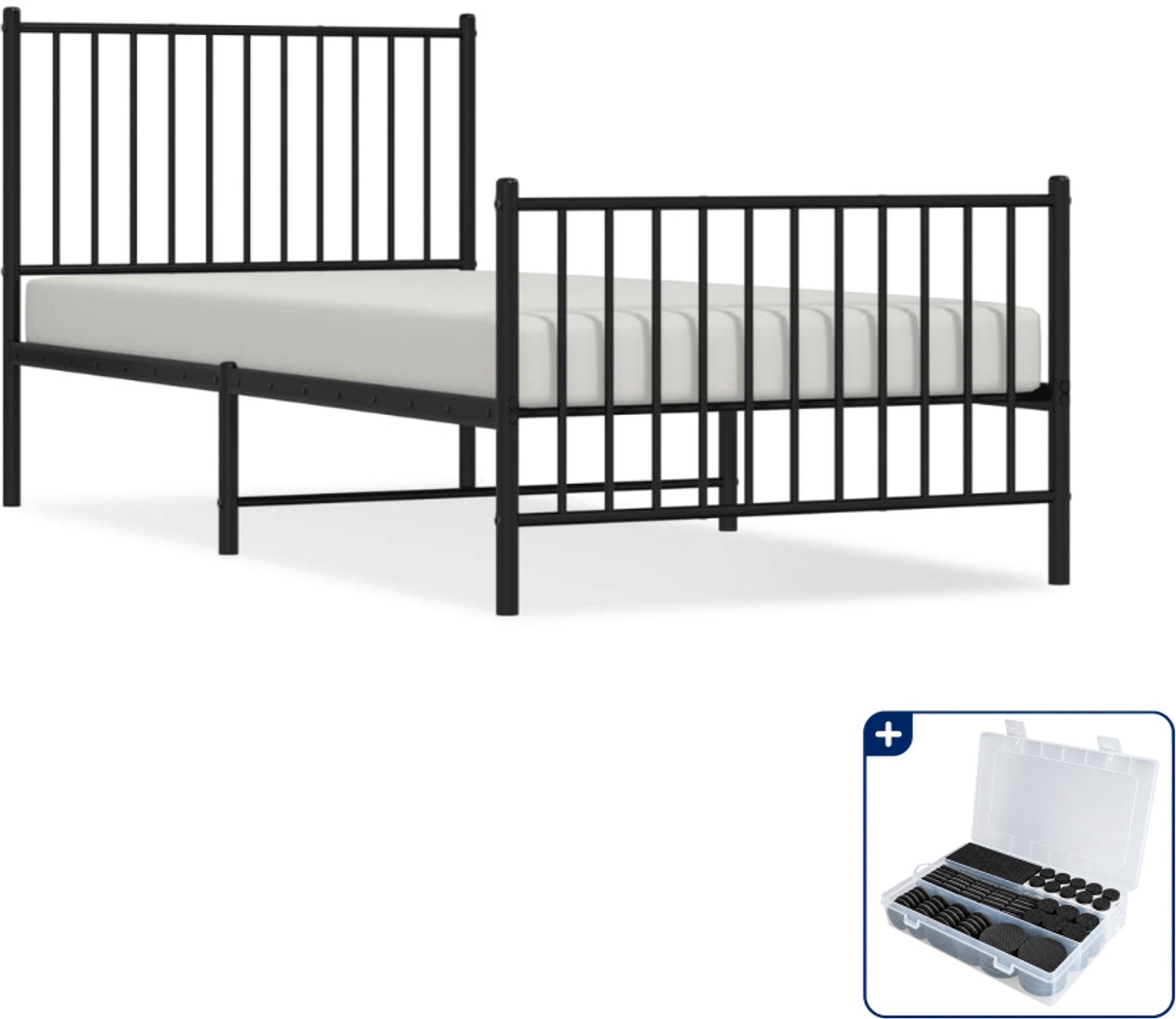 vidaXL bedframe - 90 x 200 cm - staal - zwart - Inclusief antikrasvilt 177-delig