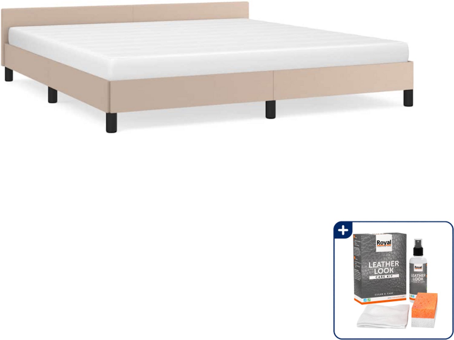 vidaXL Bedframe - Kingsize - 180 x 200 cm - cappuccino - Inclusief onderhoudsset voor kunstleer 150 ml Bruin