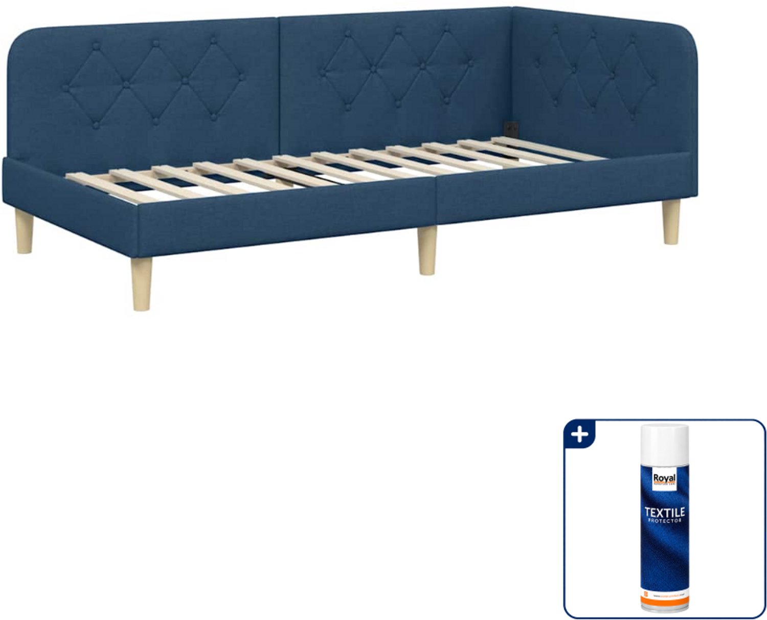 vidaXL hoekbedframe - 90 x 190 cm - stof - blauw - Inclusief textielbeschermer 500 ml