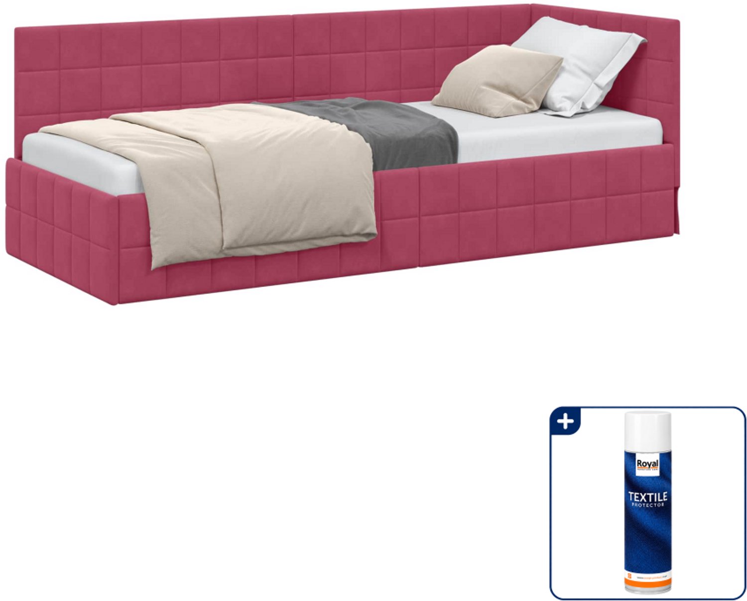 vidaXL hoekbedframe - 80 x 200 cm - fluweel - wijnrood - Inclusief textielbeschermer 500 ml