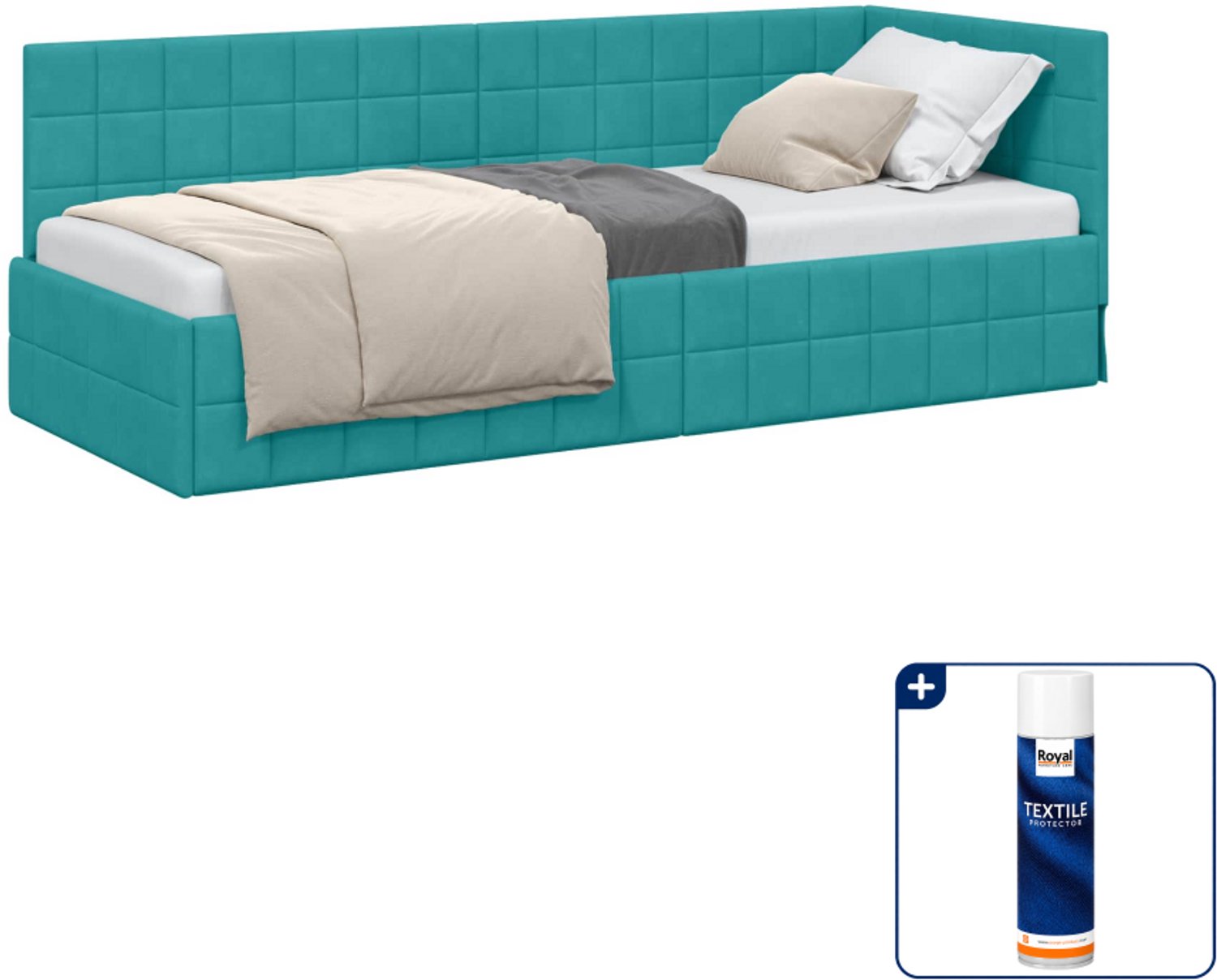 vidaXL hoekbedframe - 80 x 200 cm - fluweel - turquoise - Inclusief textielbeschermer 500 ml