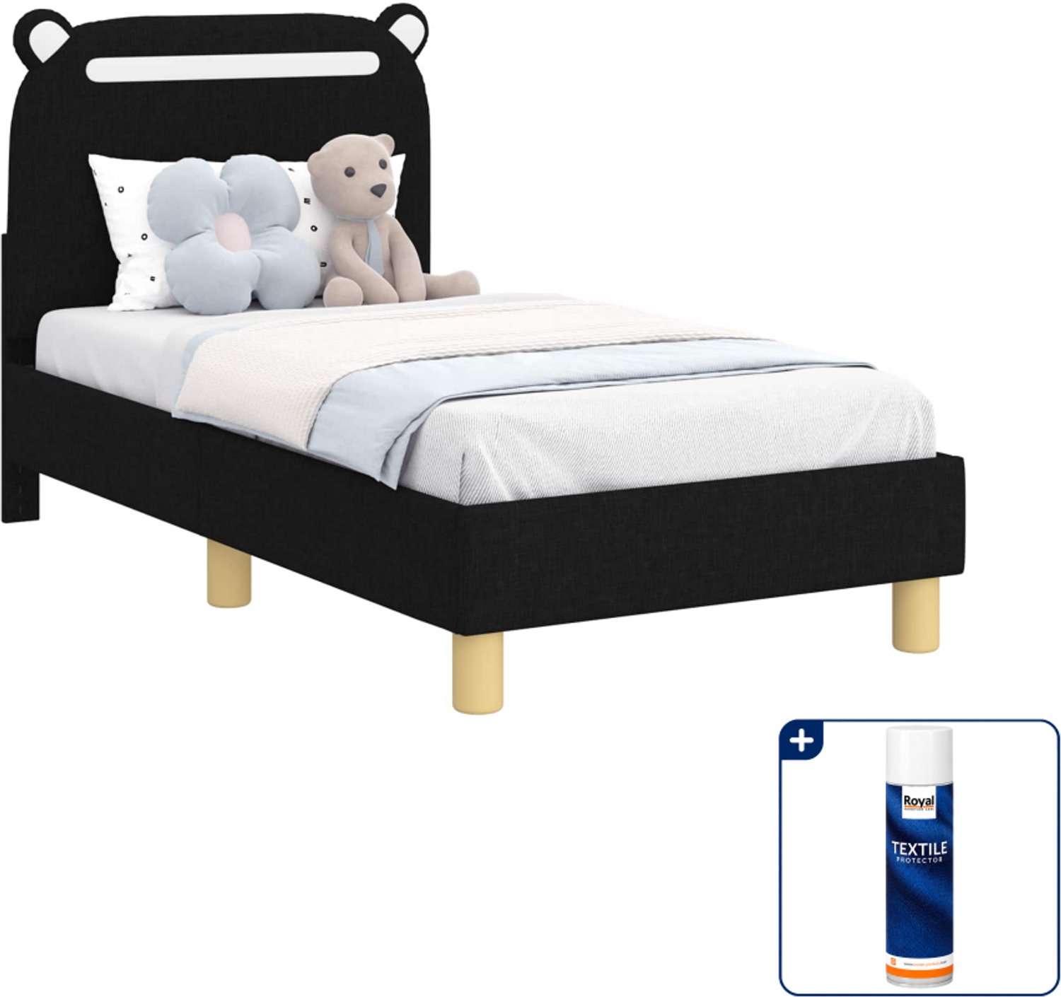 vidaXL peuterbedframe - 70 x 140 cm - stof - zwart - Inclusief textielbeschermer 500 ml