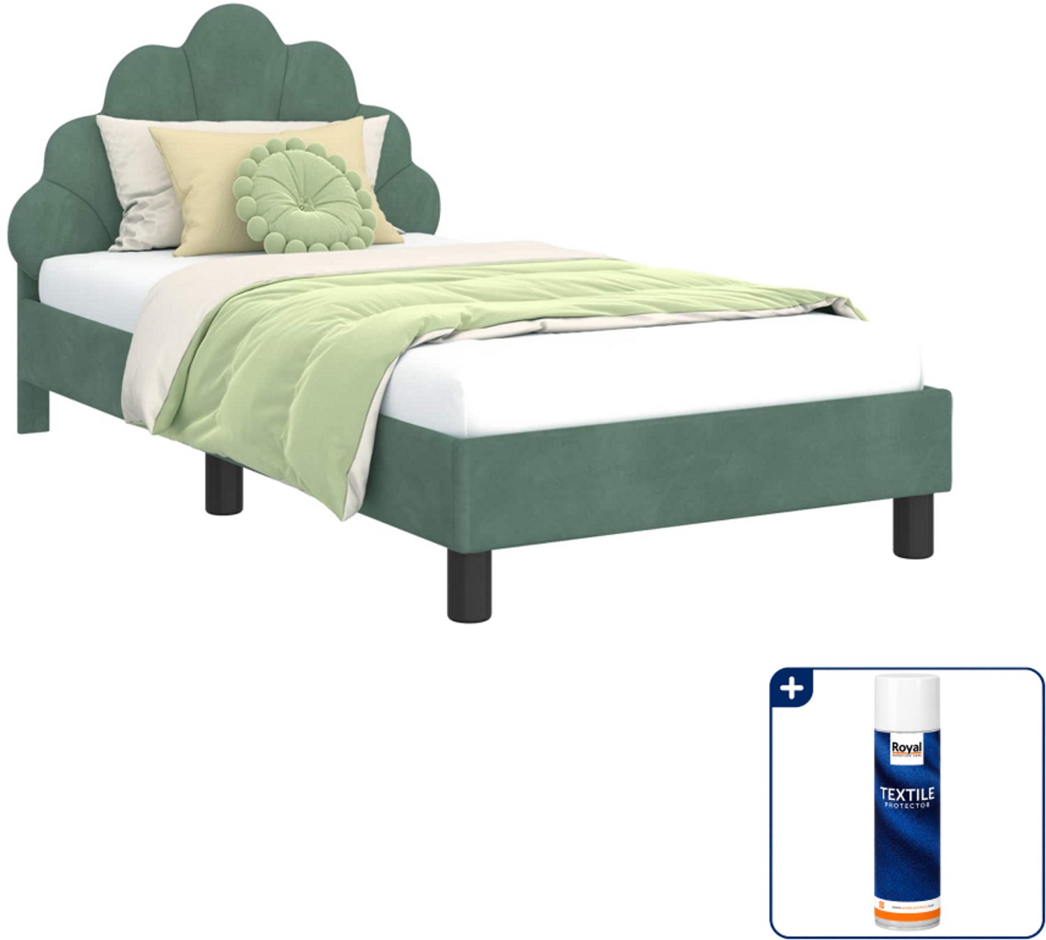 vidaXL kinderbedframe - 80 x 160 cm - fluweel - zeegroen - Inclusief textielbeschermer 500 ml