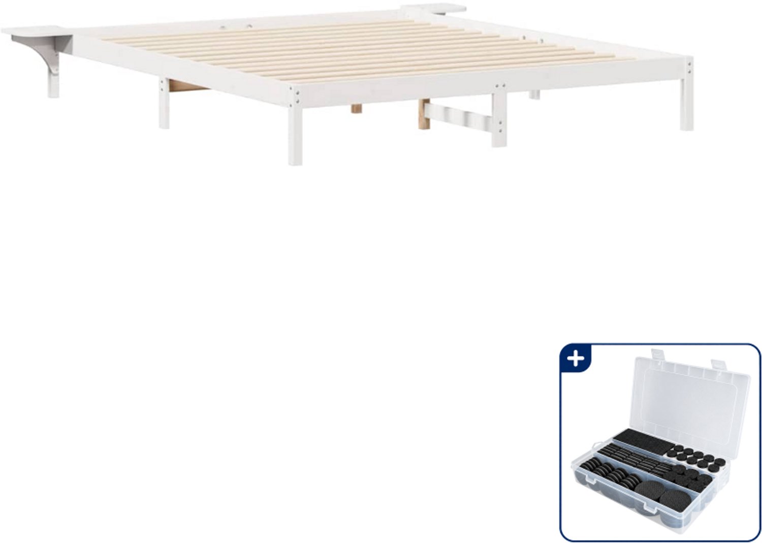 vidaXL bedframe met zijtafels - 200 x 210 cm - massief grenenhout - wit - Inclusief antikrasvilt 177-delig