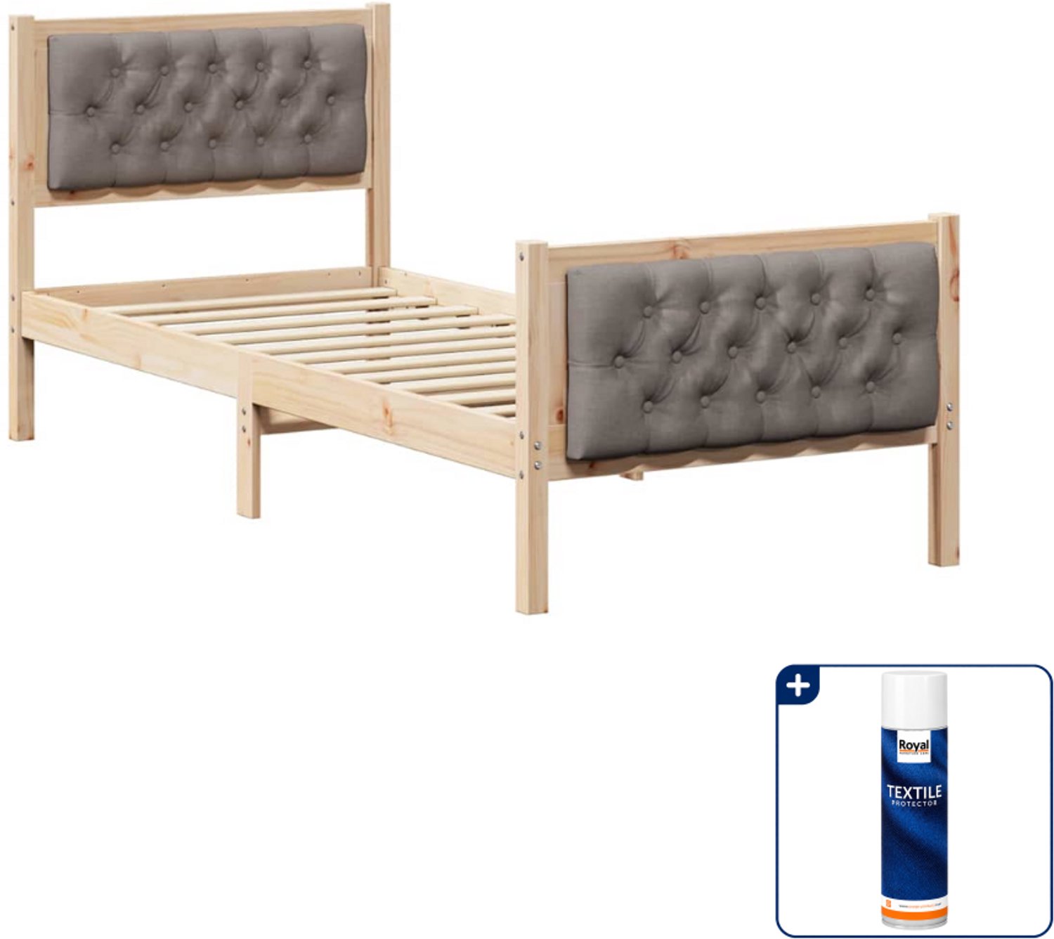 vidaXL Bedframe - 80 x 200 cm - massief grenenhout - taupe - Inclusief textielbeschermer 500 ml Bruin