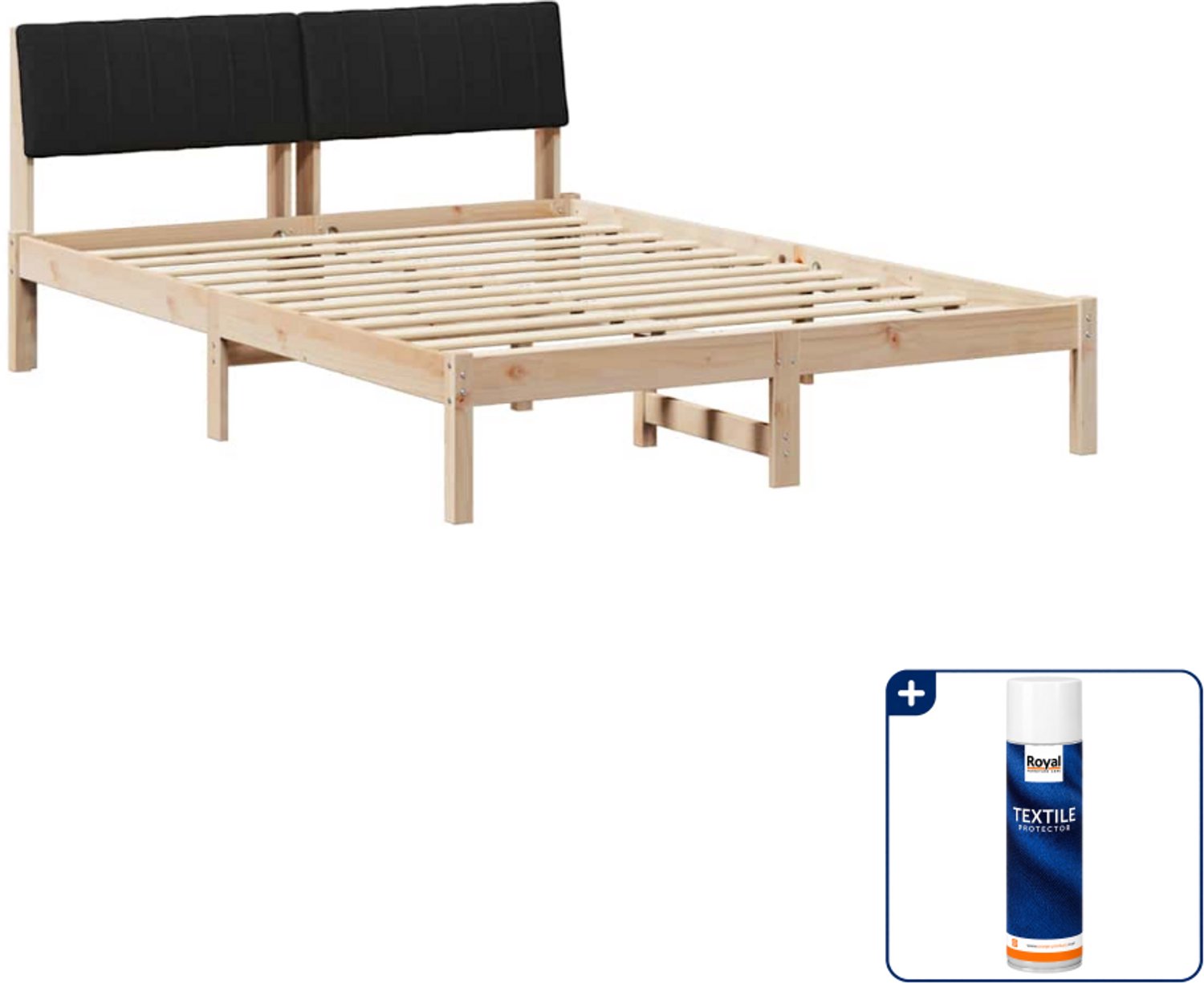 vidaXL bedframe - 135 x 190 cm - massief grenenhout - bruin en zwart - Inclusief textielbeschermer 500 ml