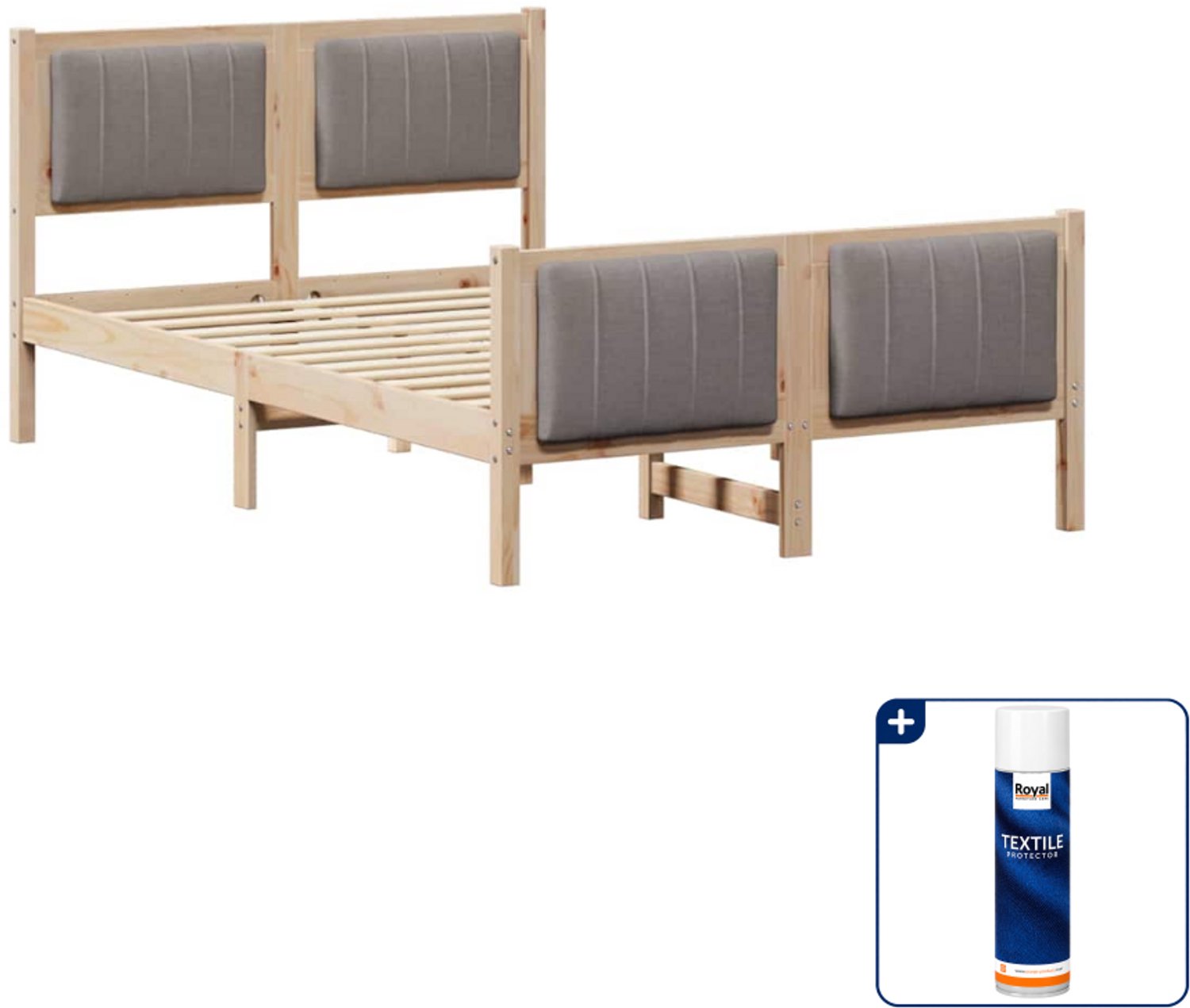 vidaXL bedframe - 120 x 190 cm - massief grenenhout - bruin en taupe - Inclusief textielbeschermer 500 ml