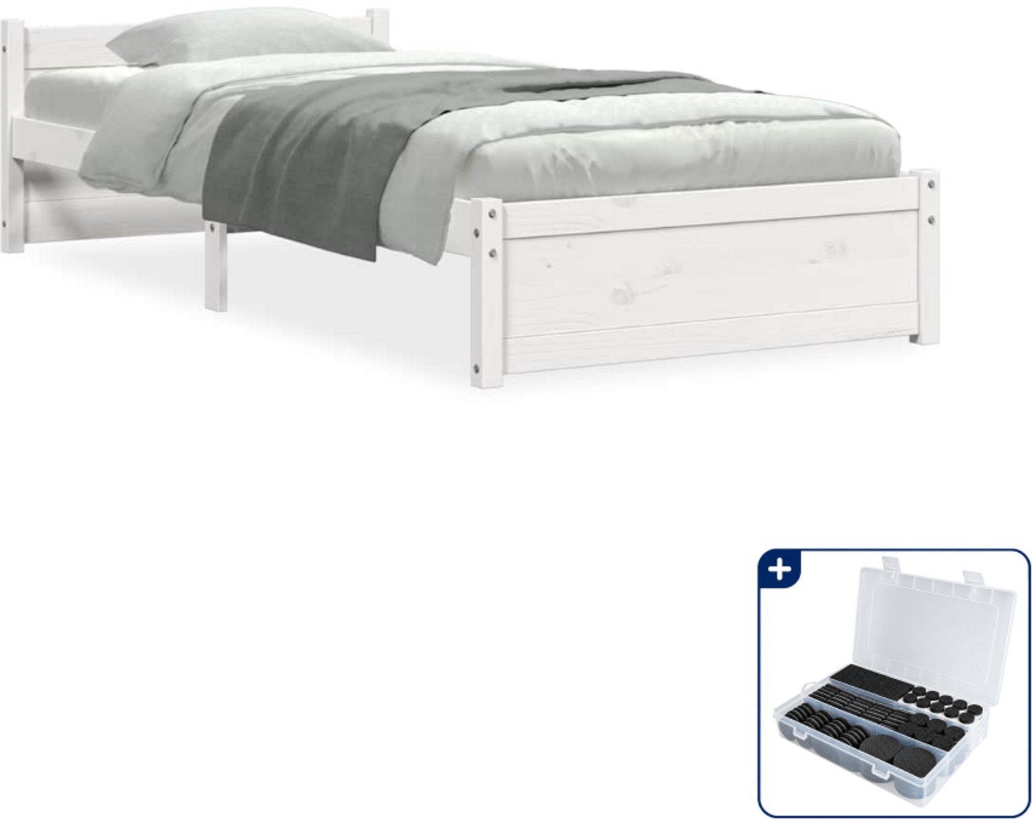 vidaXL bedframe - 90 x 200 cm - massief grenenhout - wit - Inclusief antikrasvilt 177-delig