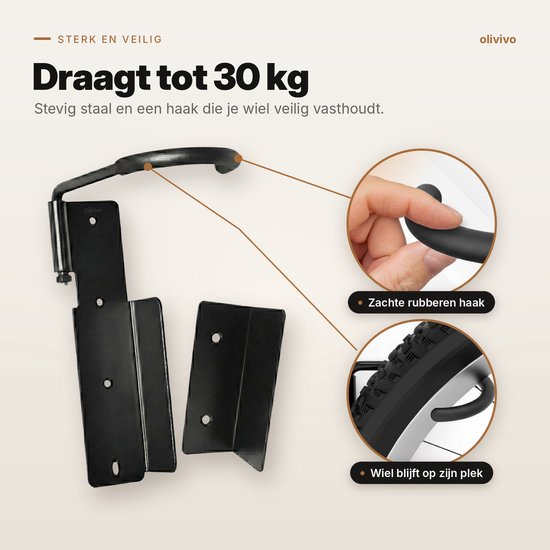 Olivivo® - DELUXE Fiets ophangsysteem ophangbeugel en Muurbeugel draaibaar- Muurhaak - Muurbevestiging voor met de wiel aan de muur - Wandhouder - Fietshaak van Olivivo® — afbeelding 2
