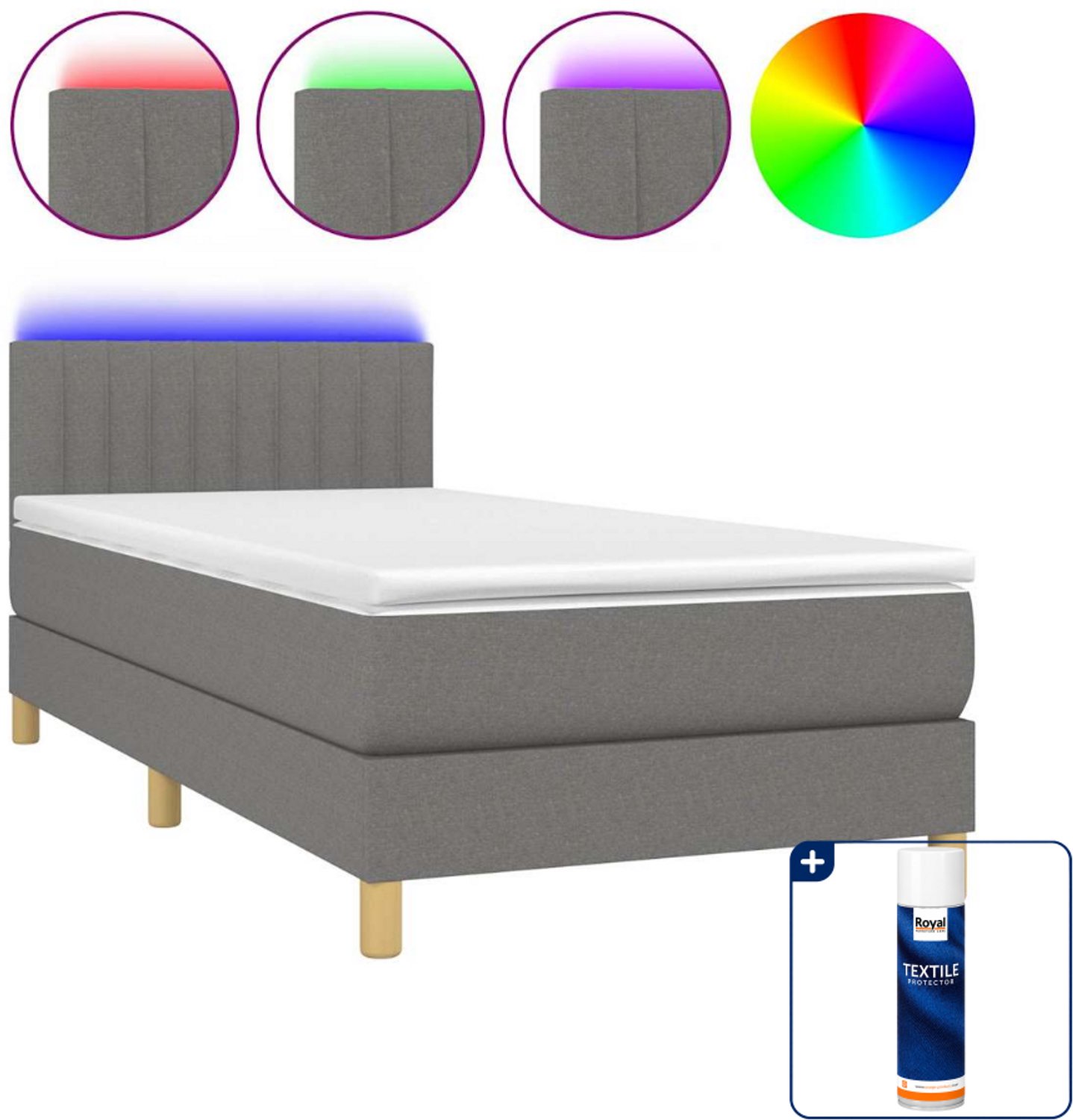 vidaXL boxspring met matras en LED 90 x 190 cm - donkergrijs - Inclusief textielbeschermer 500 ml
