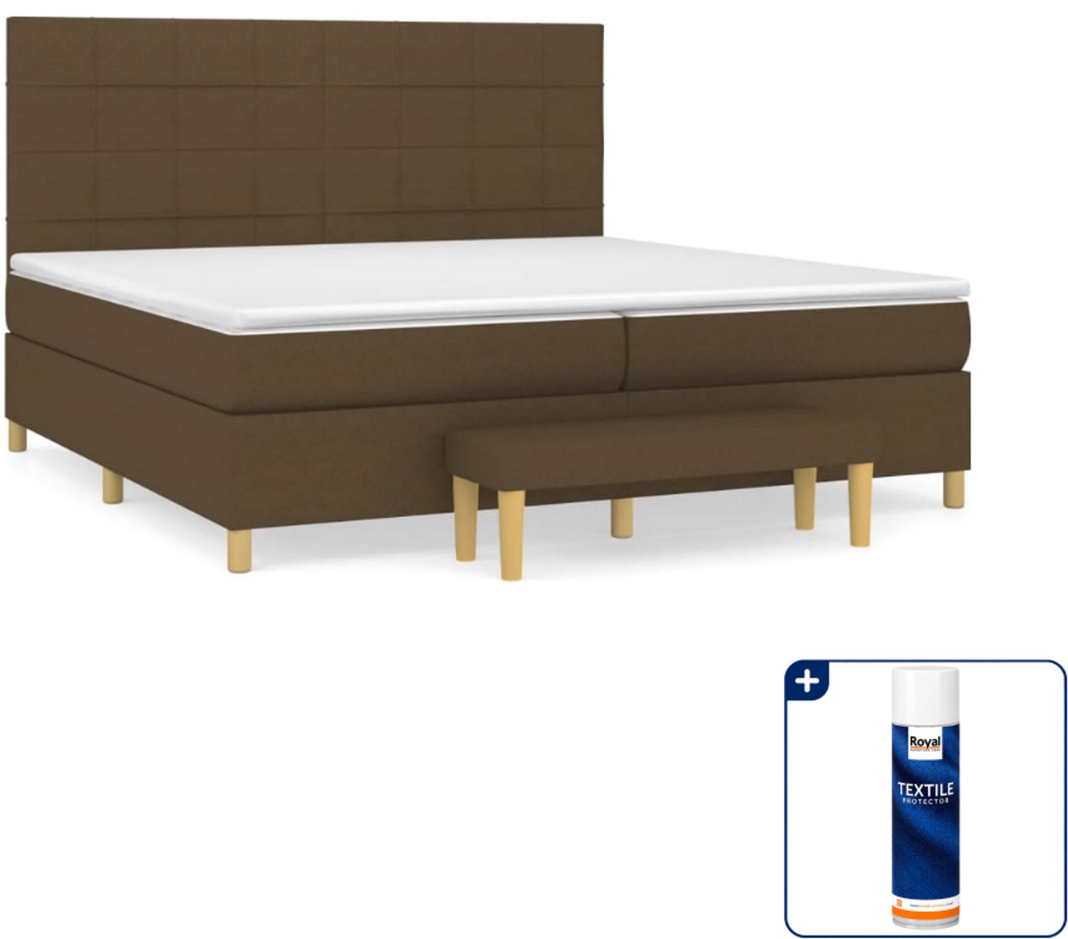 vidaXL boxspring met matras - super kingsize - 200 x 200 cm - stof - Inclusief textielbeschermer 500 ml Bruin