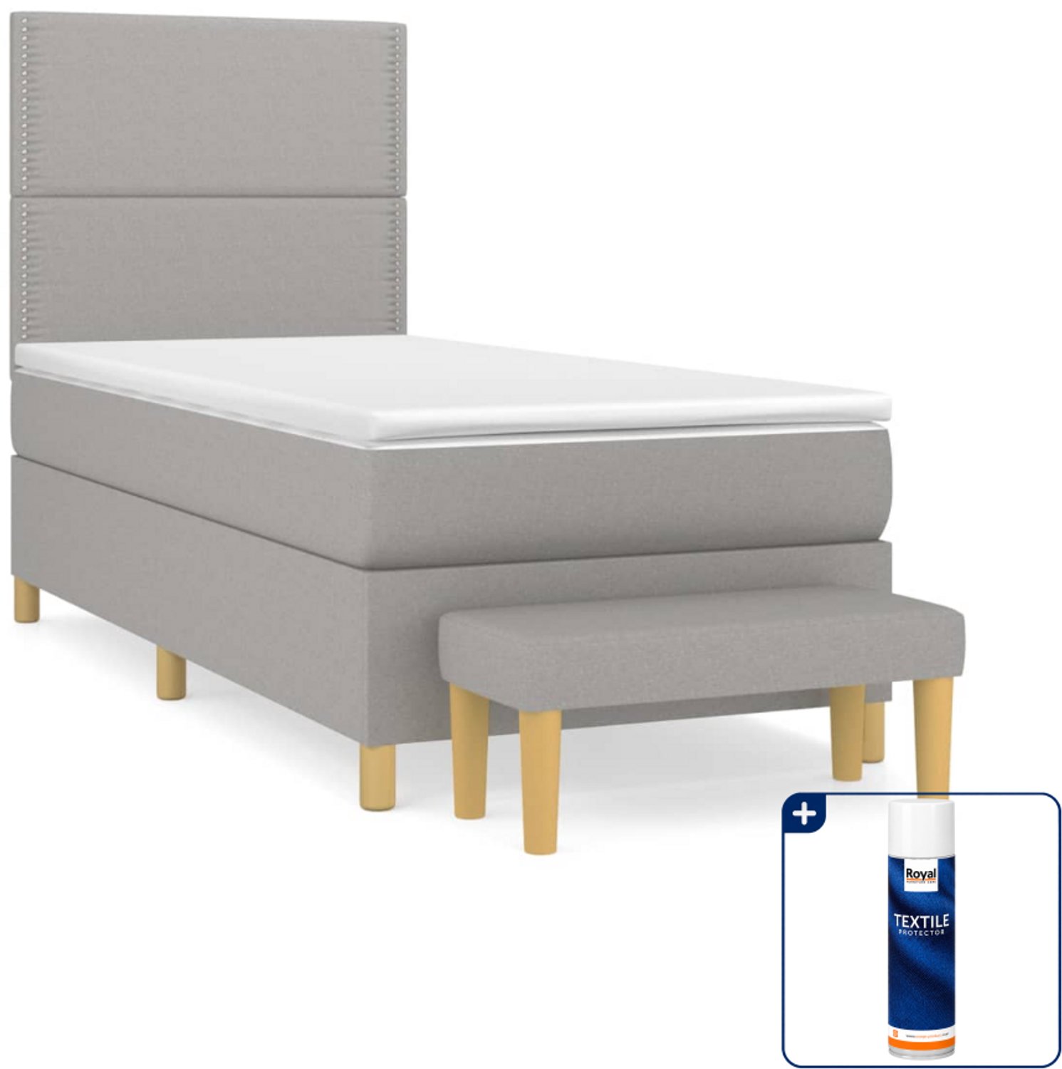 vidaXL boxspring met matras en bankje - 100 x 200 cm - lichtgrijs - Inclusief textielbeschermer 500 ml