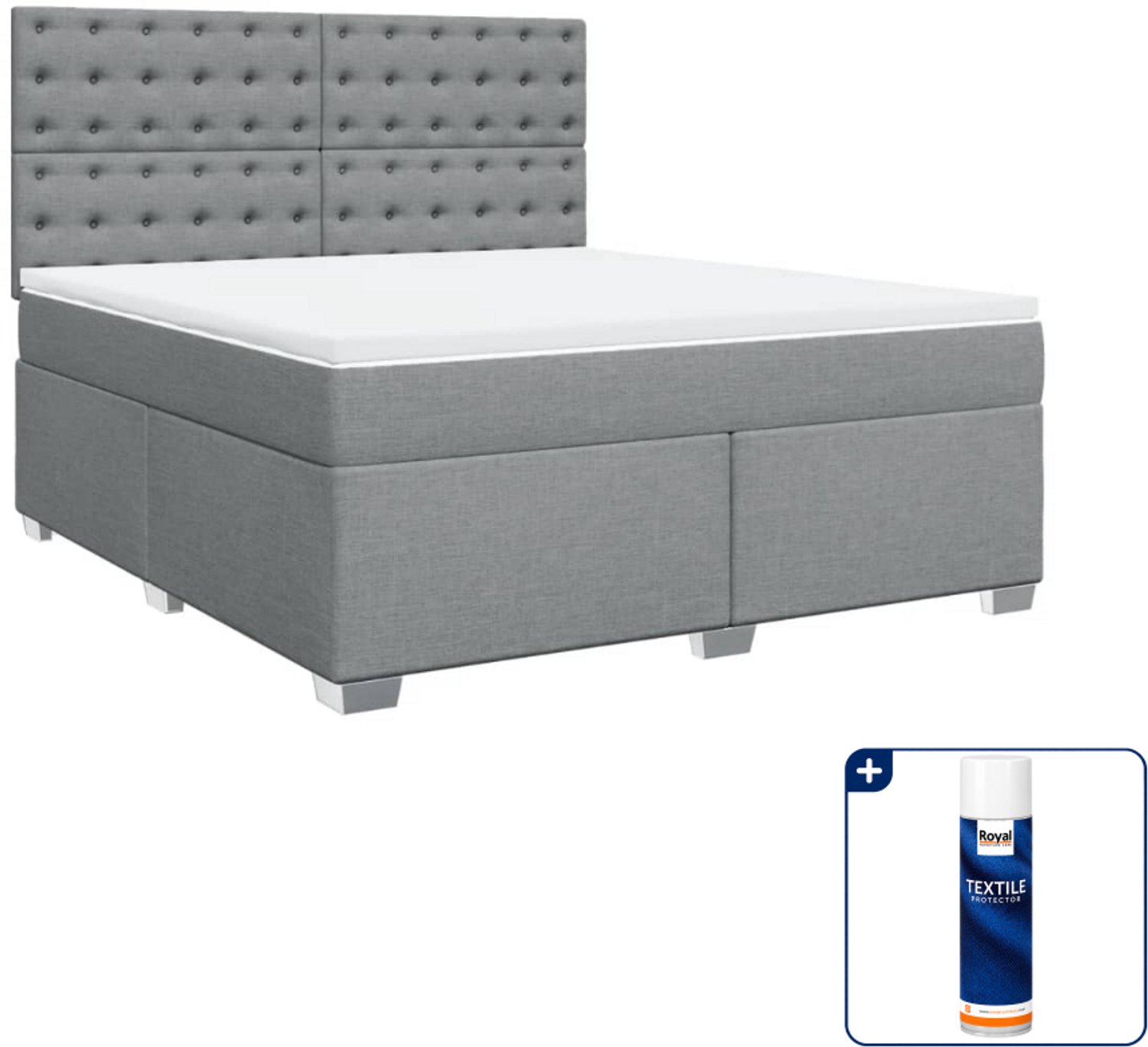 vidaXL boxspring Kingsize - 180 x 200 cm - stof - lichtgrijs - Inclusief textielbeschermer 500 ml