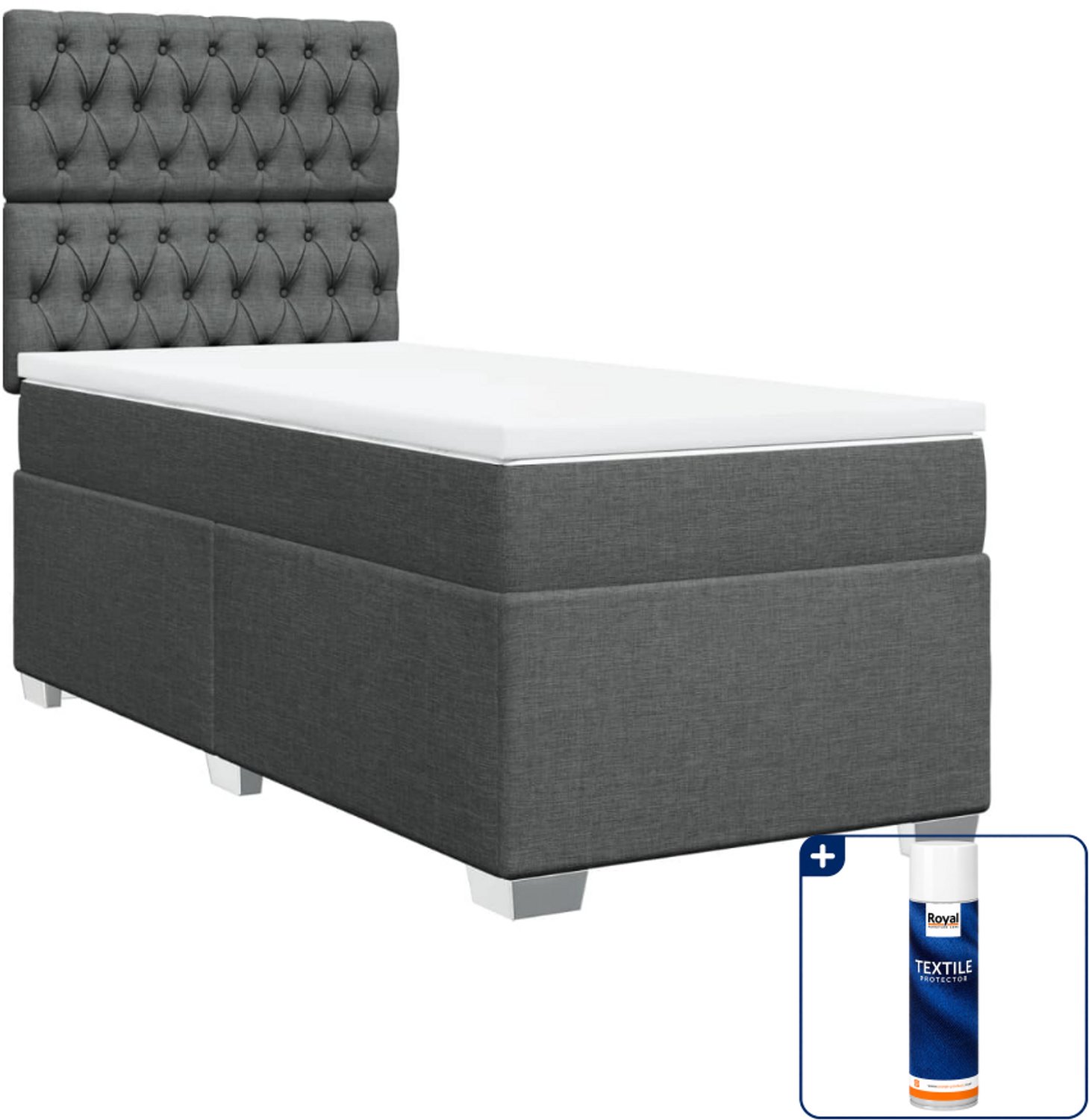 vidaXL boxspring met matras - 100 x 200 cm - stof - donkergrijs - Inclusief textielbeschermer 500 ml