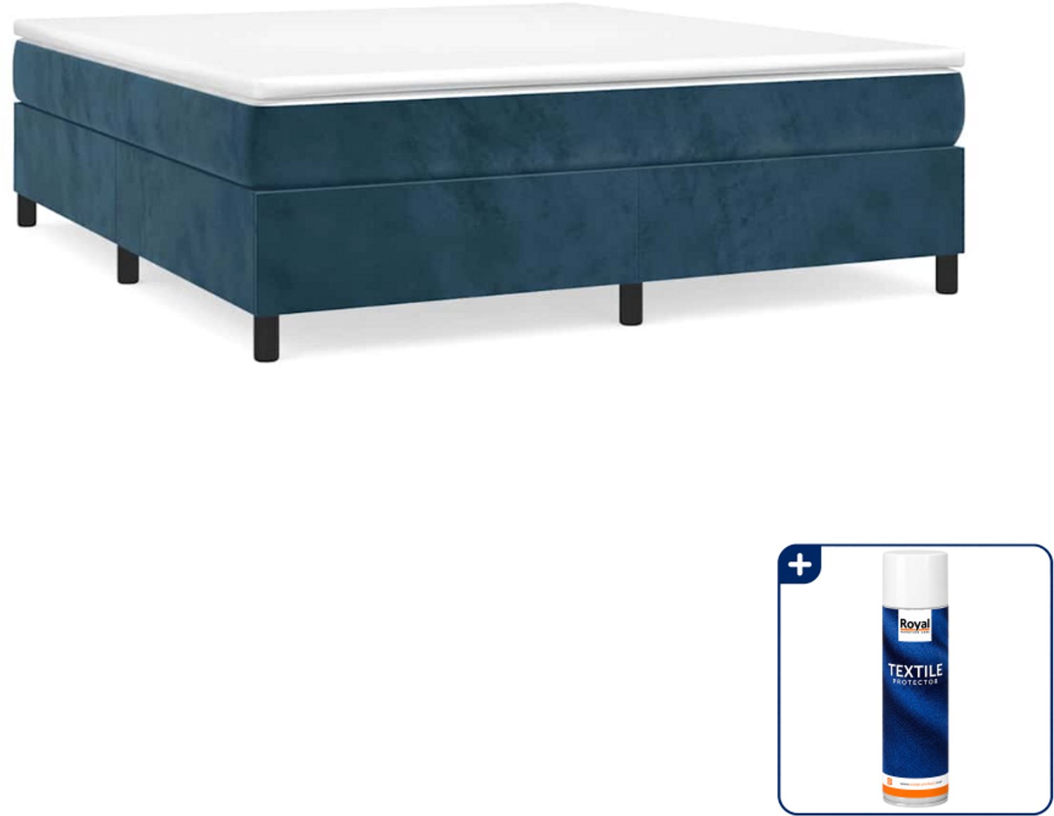 vidaXL Kingsize boxspring met matras - 180 x 200 cm - fluweel - donkerblauw - Inclusief textielbeschermer 500 ml Wit