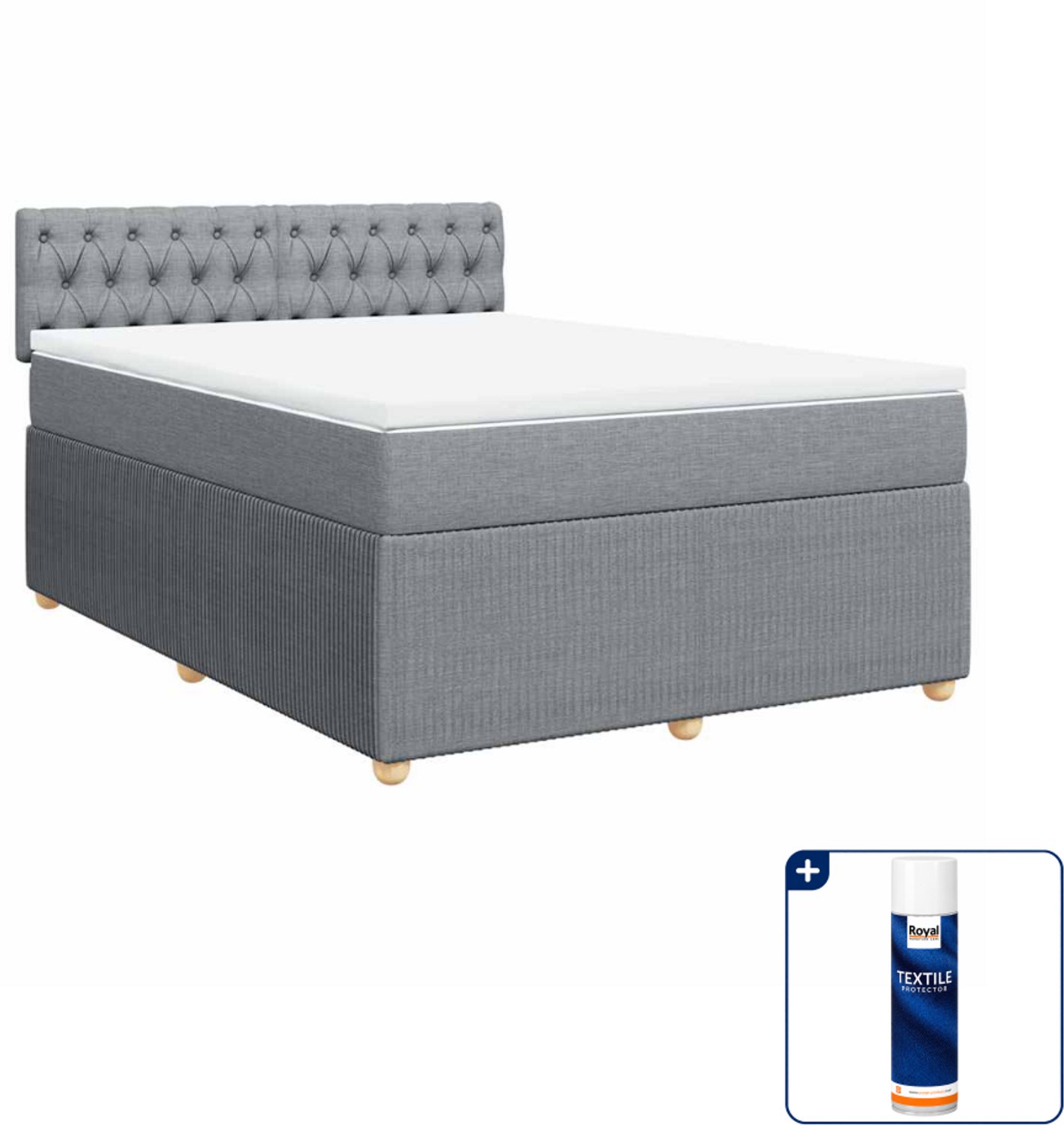 vidaXL Boxspring - Small double - 140 x 200 cm - lichtgrijs - Inclusief textielbeschermer 500 ml