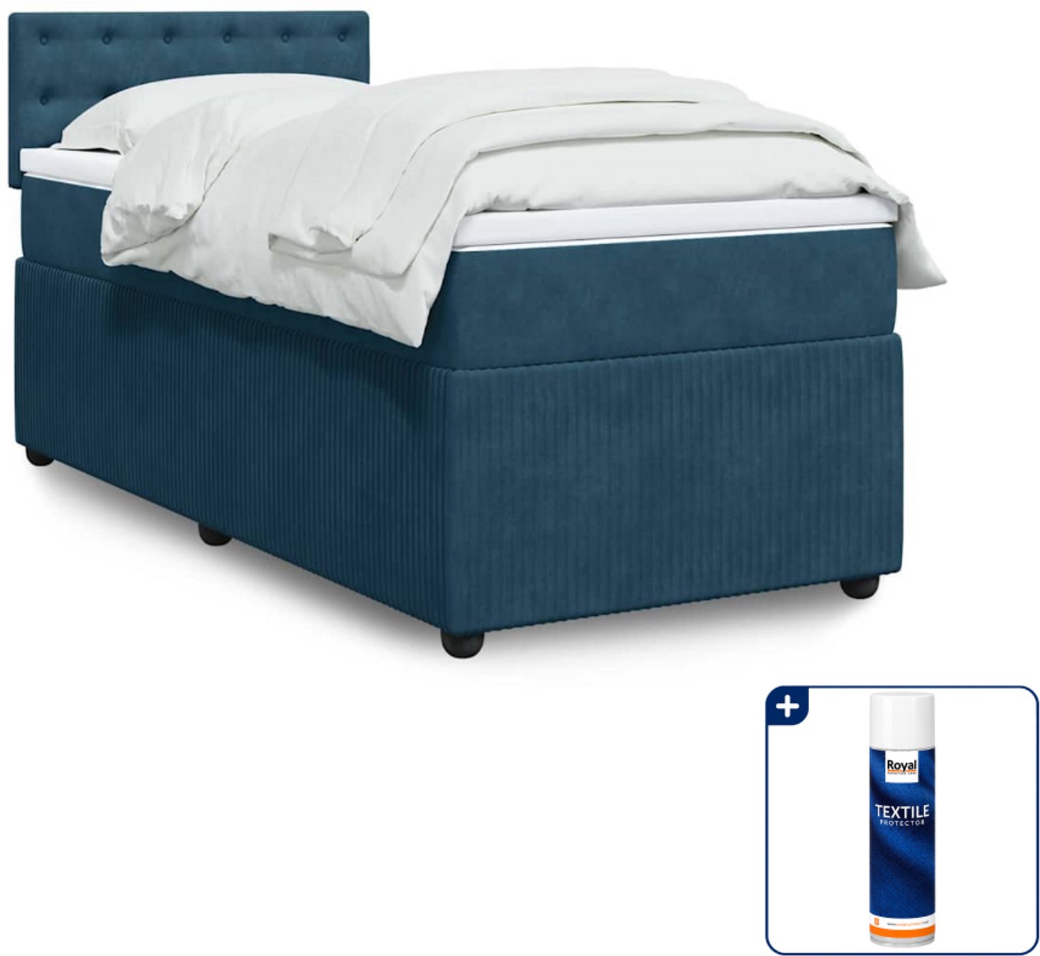 vidaXL boxspring met matras 80 x 200 cm - fluweel - blauw - Inclusief textielbeschermer 500 ml
