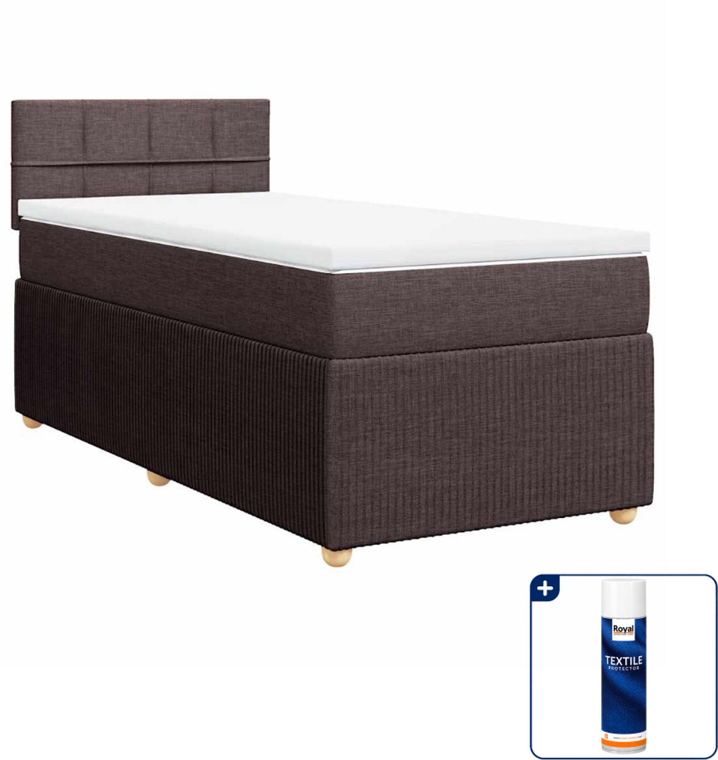 vidaXL Boxspring - 90 x 190 cm - stof - donkerbruin - Inclusief textielbeschermer 500 ml