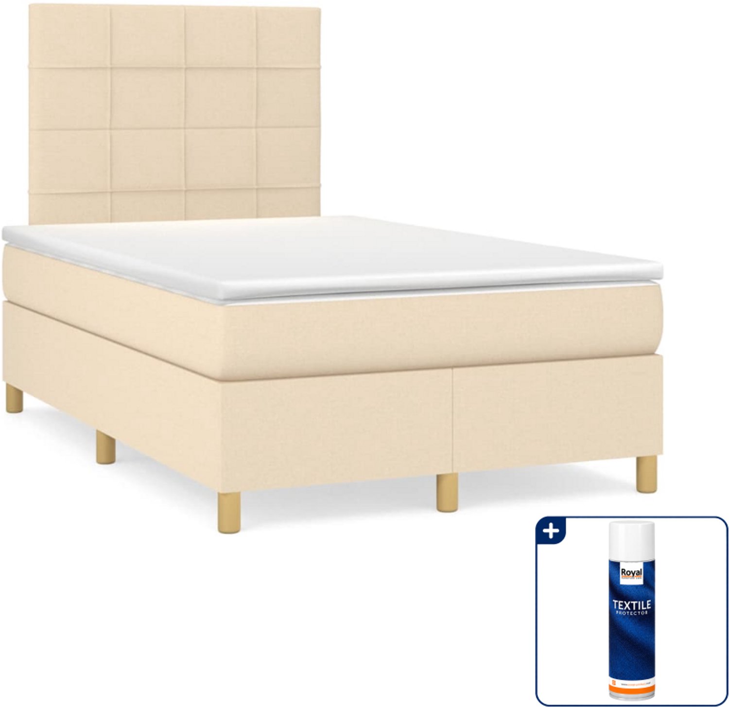 vidaXL boxspring met matras 120 x 200 cm - stof - crèmekleurig - Inclusief textielbeschermer 500 ml