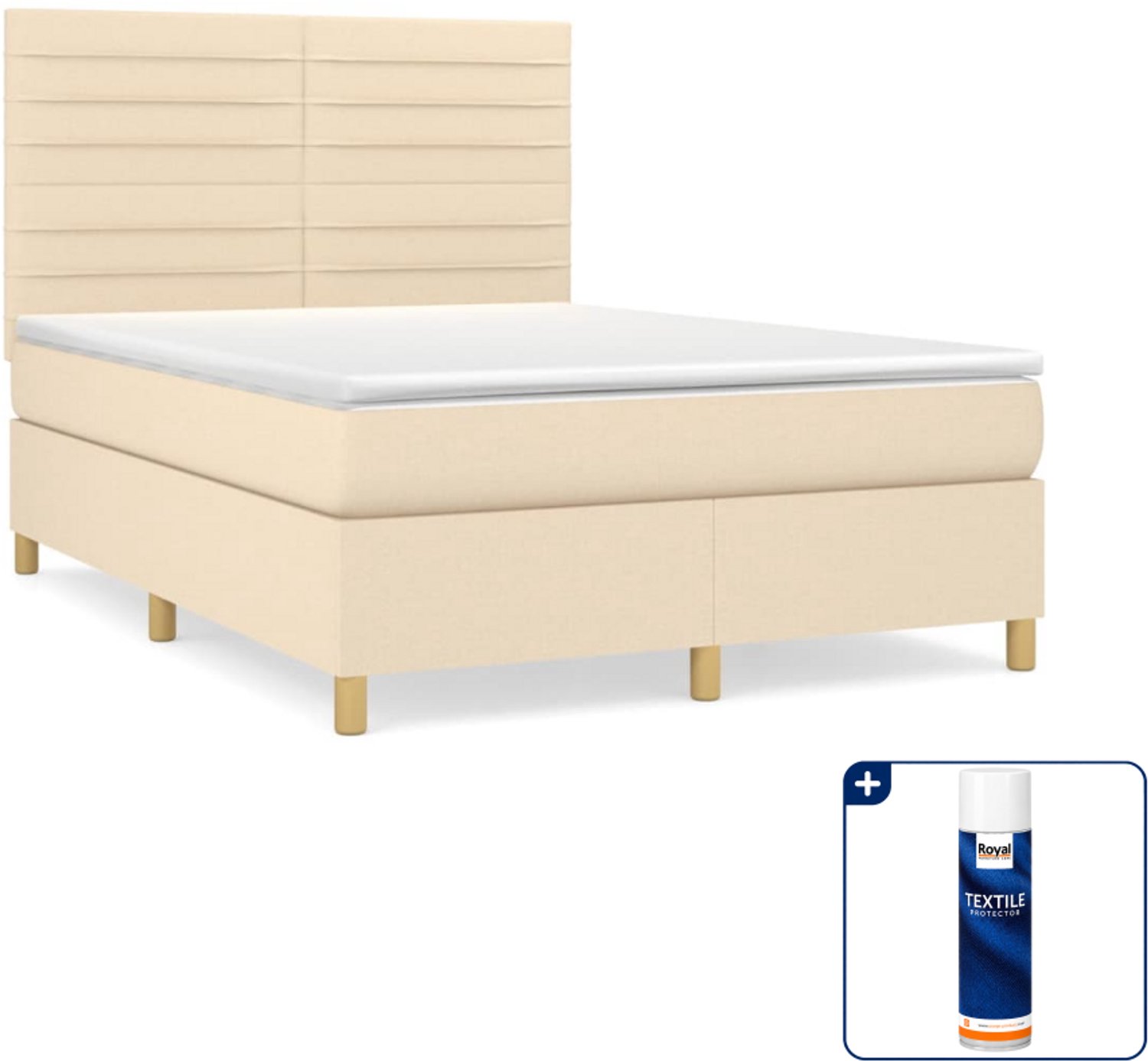 vidaXL boxspring Small double - 140 x 200 cm - stof - crème - Inclusief textielbeschermer 500 ml