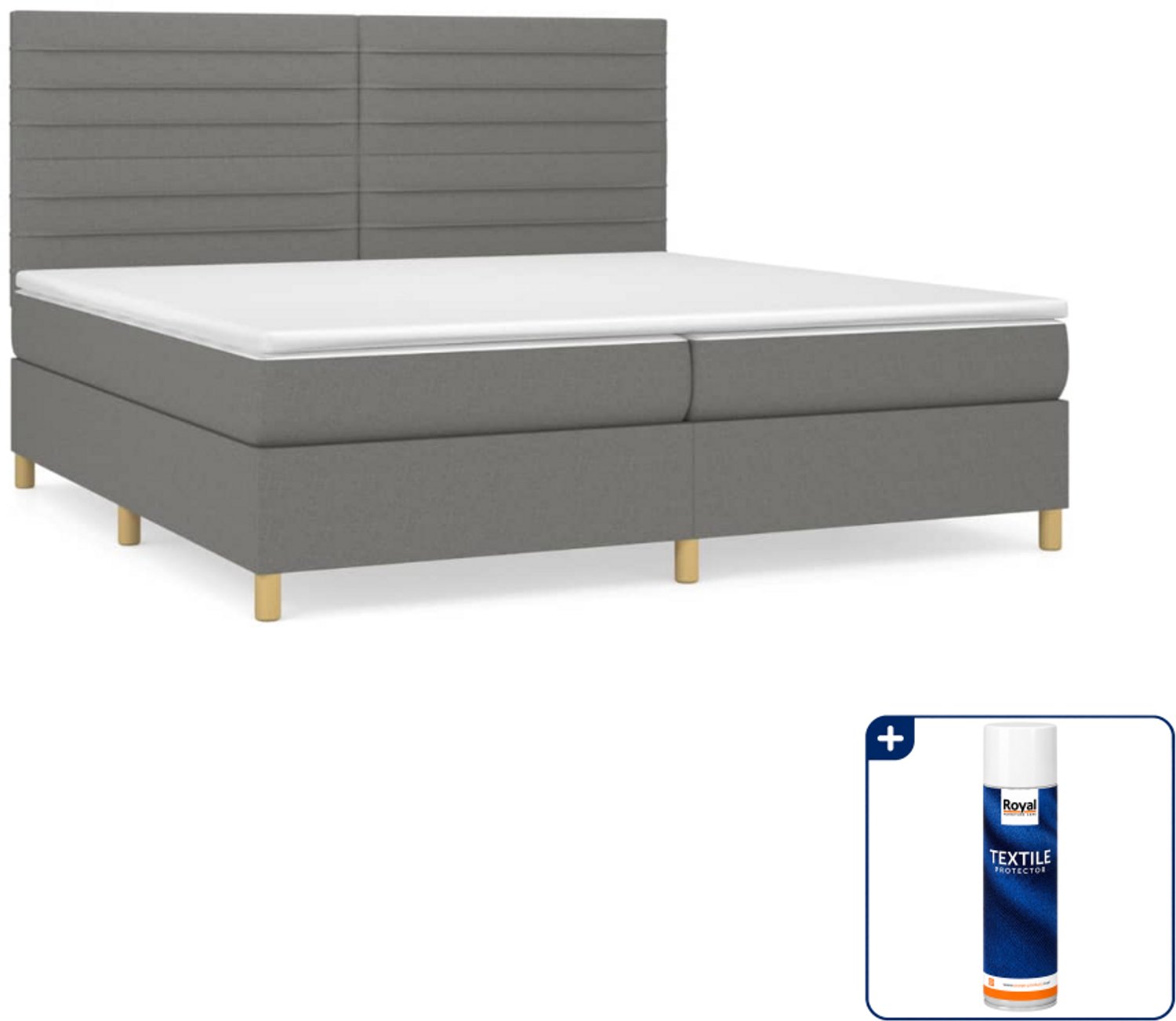 vidaXL boxspring met matras - 200 x 200 cm - stof - donkergrijs - Inclusief textielbeschermer 500 ml
